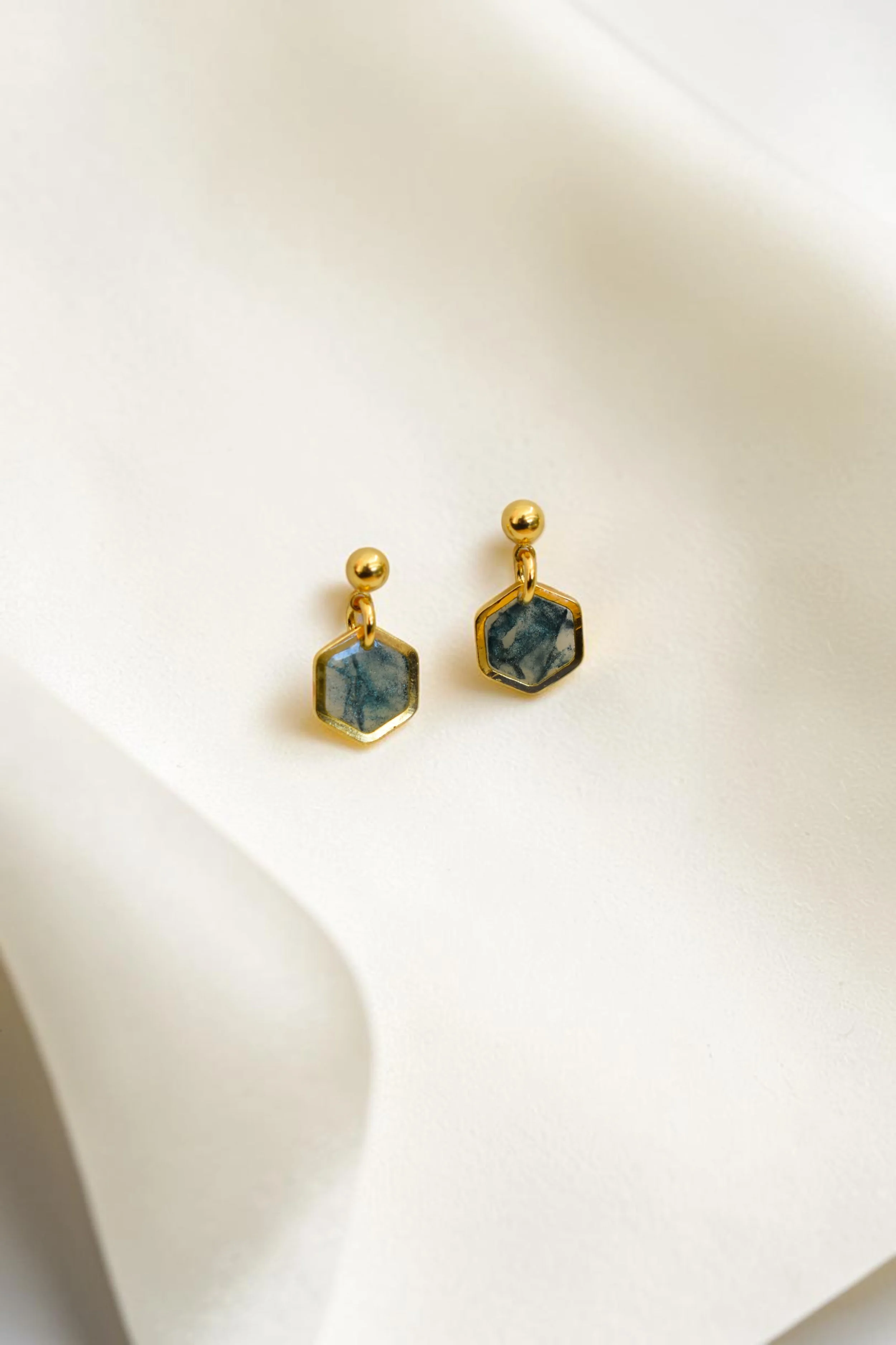 Fomm ir-Riħ Collection - Dainty Hexagon Earrings with Ball Pin (Gold Toned)
