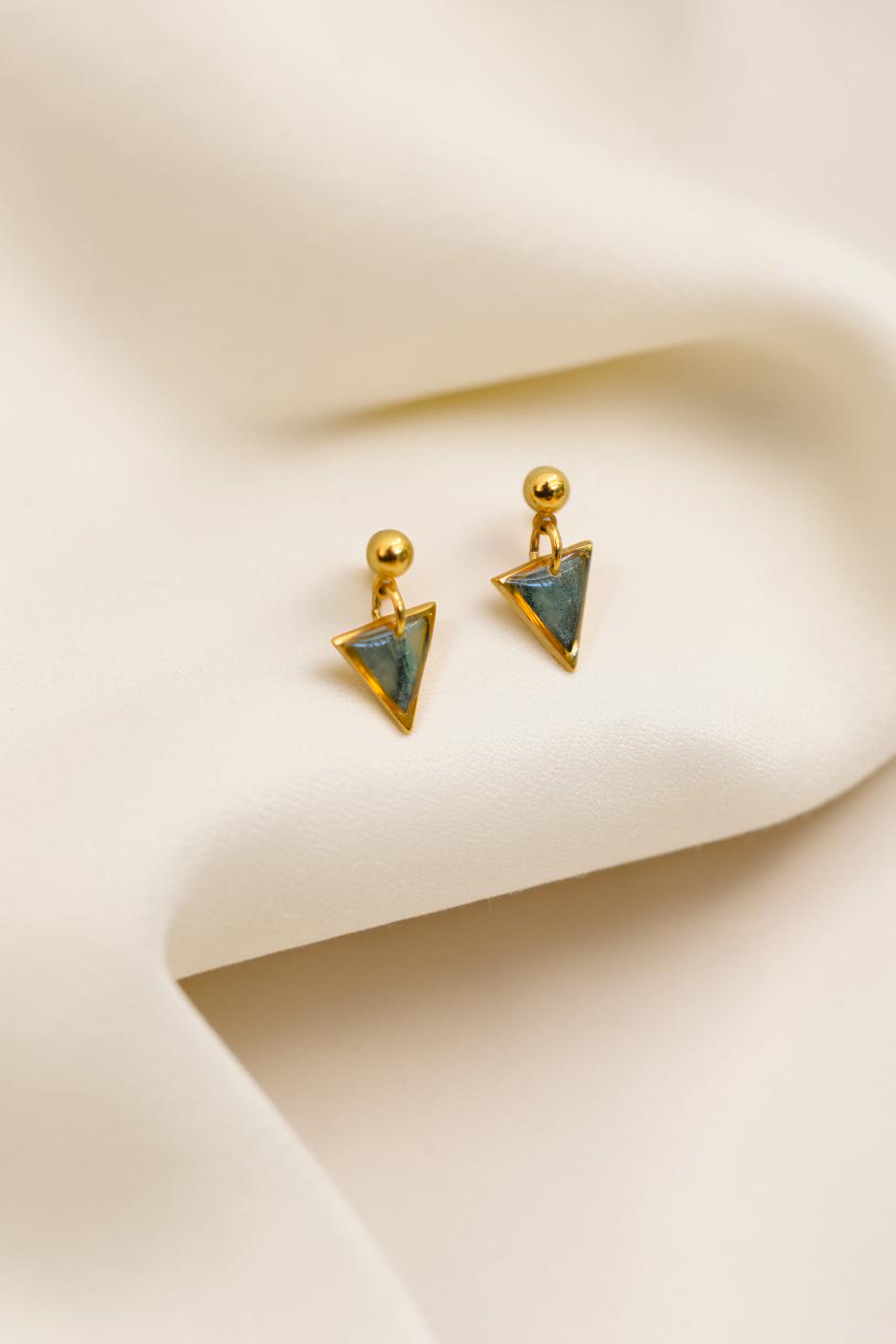 Fomm ir-Riħ Collection - Triangle Earrings with Ball Pin (Gold Toned)