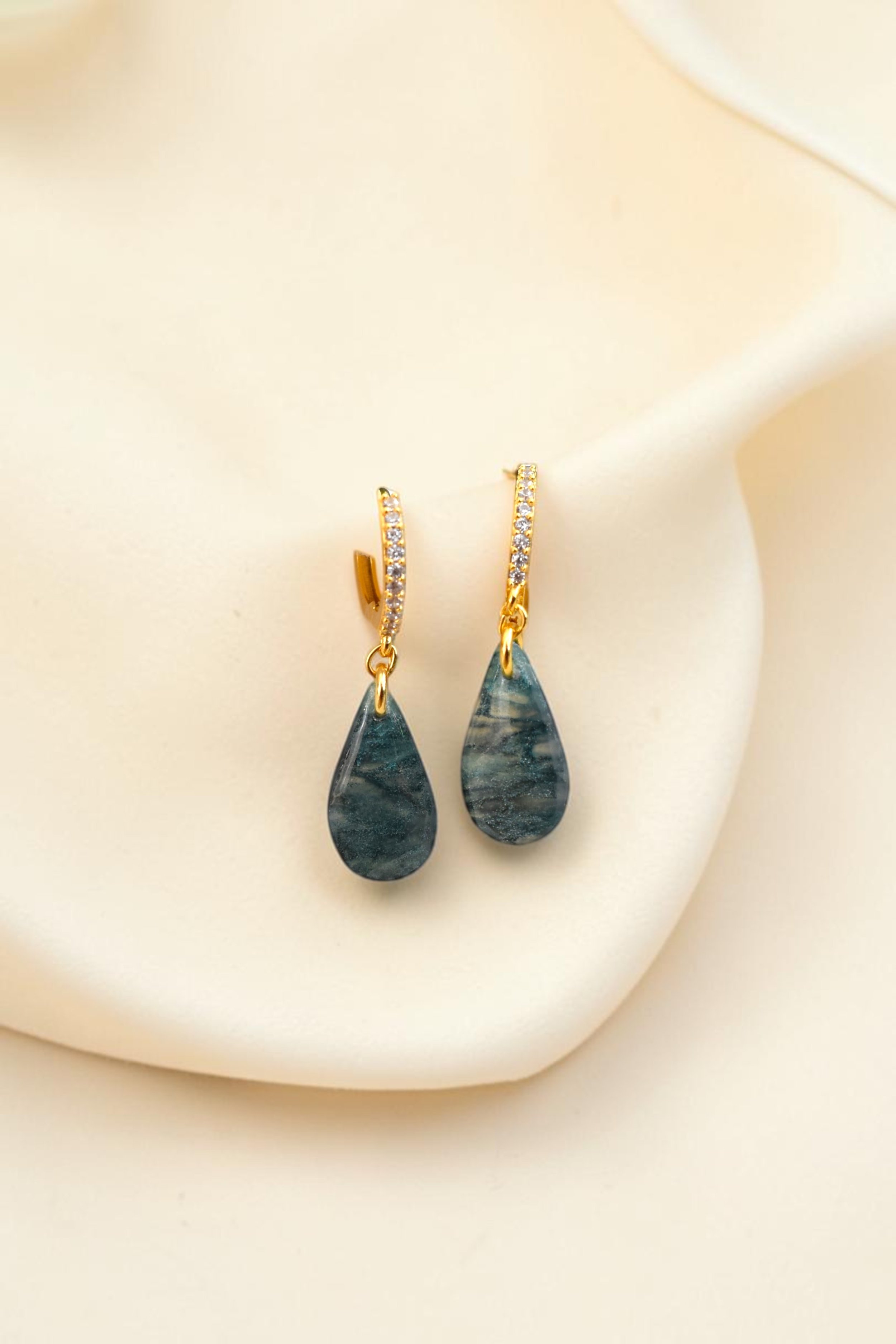 Fomm ir-Riħ Collection - Teardrop Sea‑Marbled Earrings — 24k Gold‑Plated Clasp