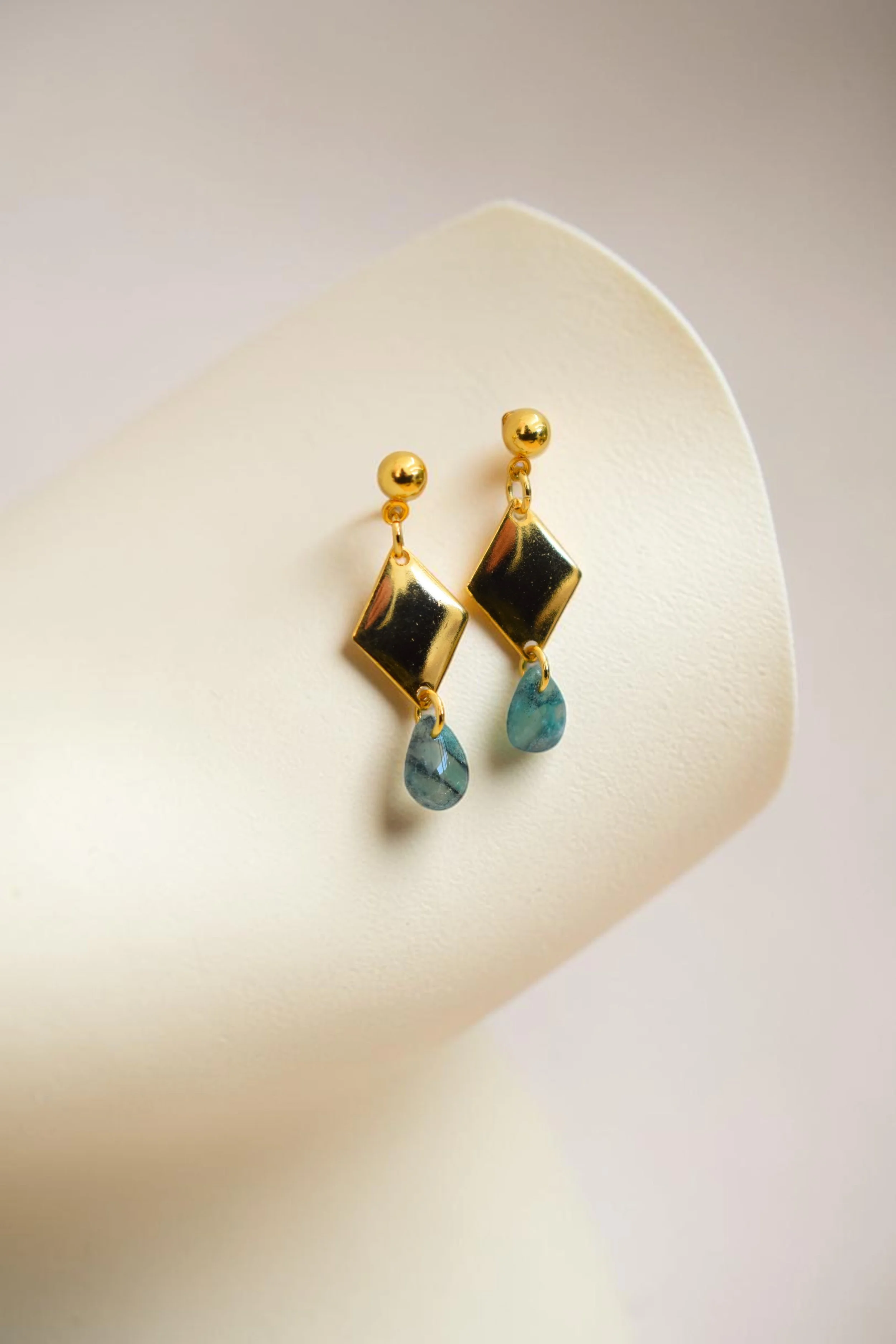 Fomm ir-Riħ Collection - Tiny Teardrop Earrings with Diamond Attachment & Ball Pins (Gold Toned)