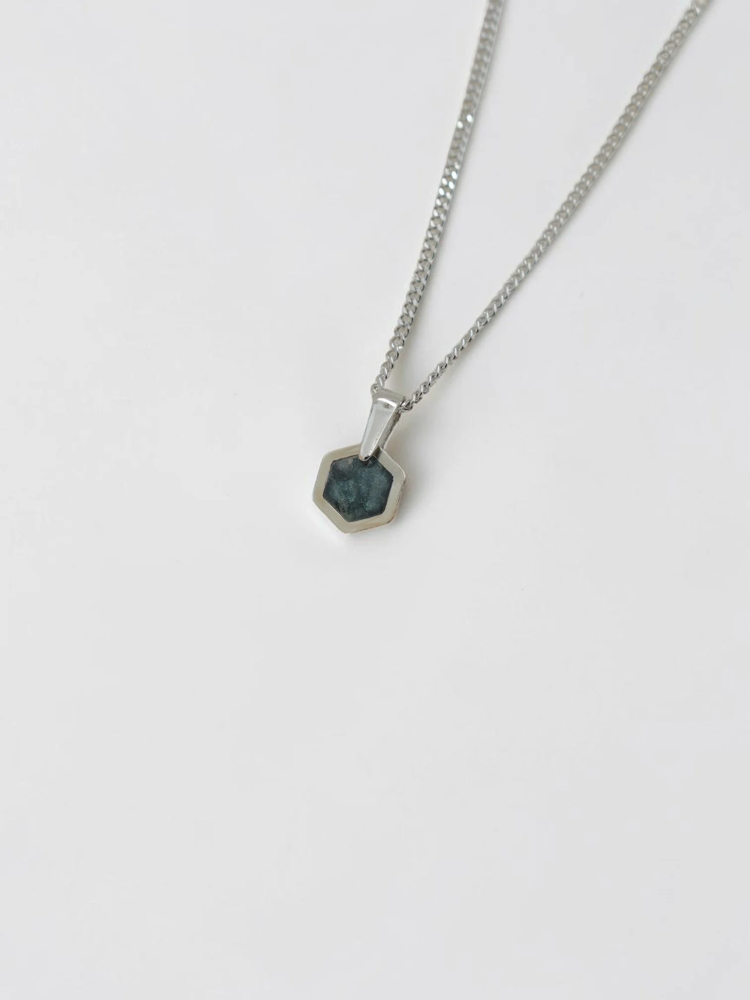 Fomm ir-Riħ Collection - 1Dainty Hexagon Pendant (Rhodium‑Plated Brass, Gold‑Toned Bezel)