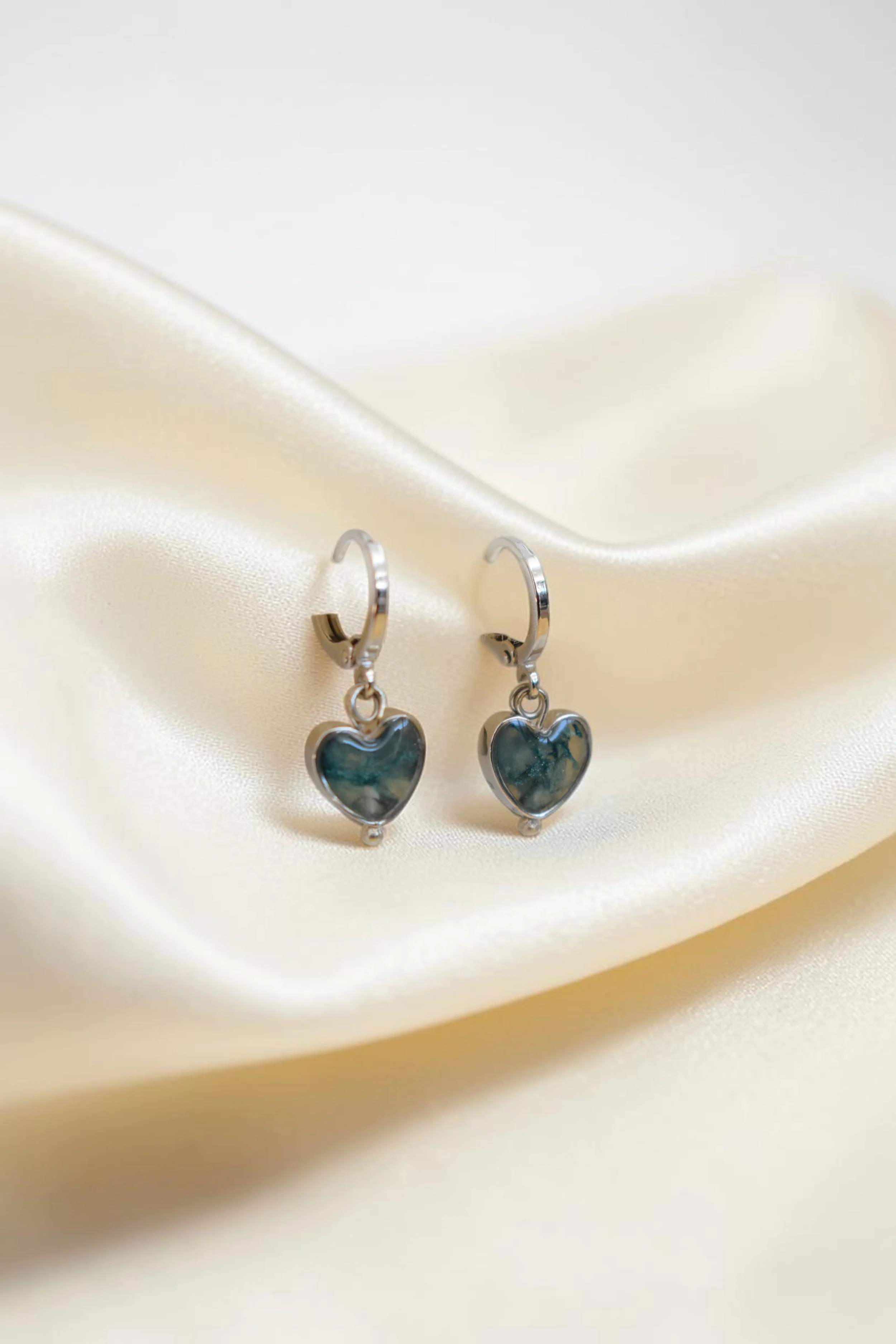Fomm ir-Riħ Collection - Dainty Heart Earrings with Clasp (Rhodium‑Plated Brass, Silver‑Toned)
