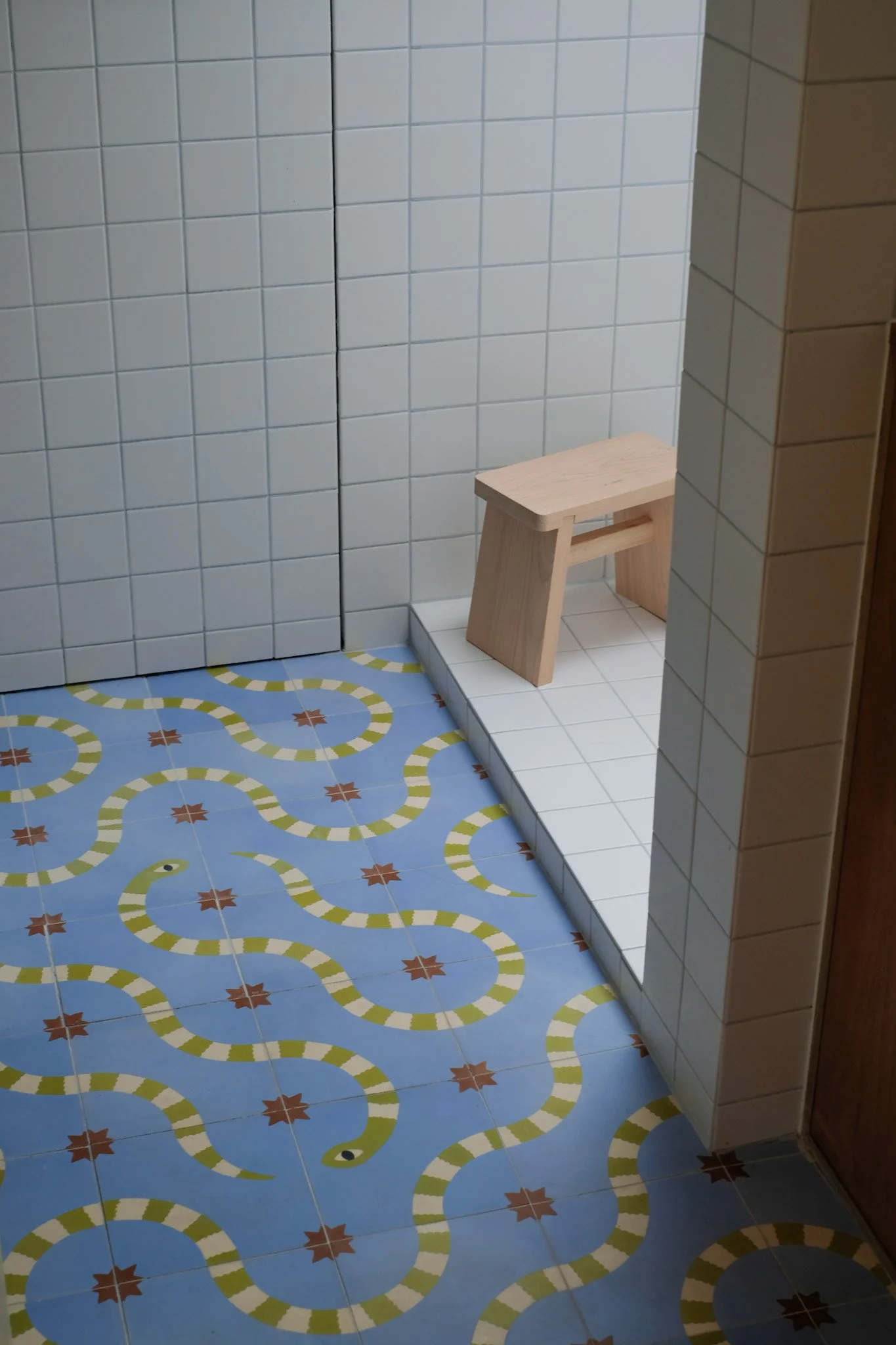 carreaux de ciment - Prévente : Óphis - Carreaux de ciment artisanaux 20x20 - carton de 16 carreaux - serpents bleu et vert - César Bazaar - Atelier de fabrication de carreaux de ciment