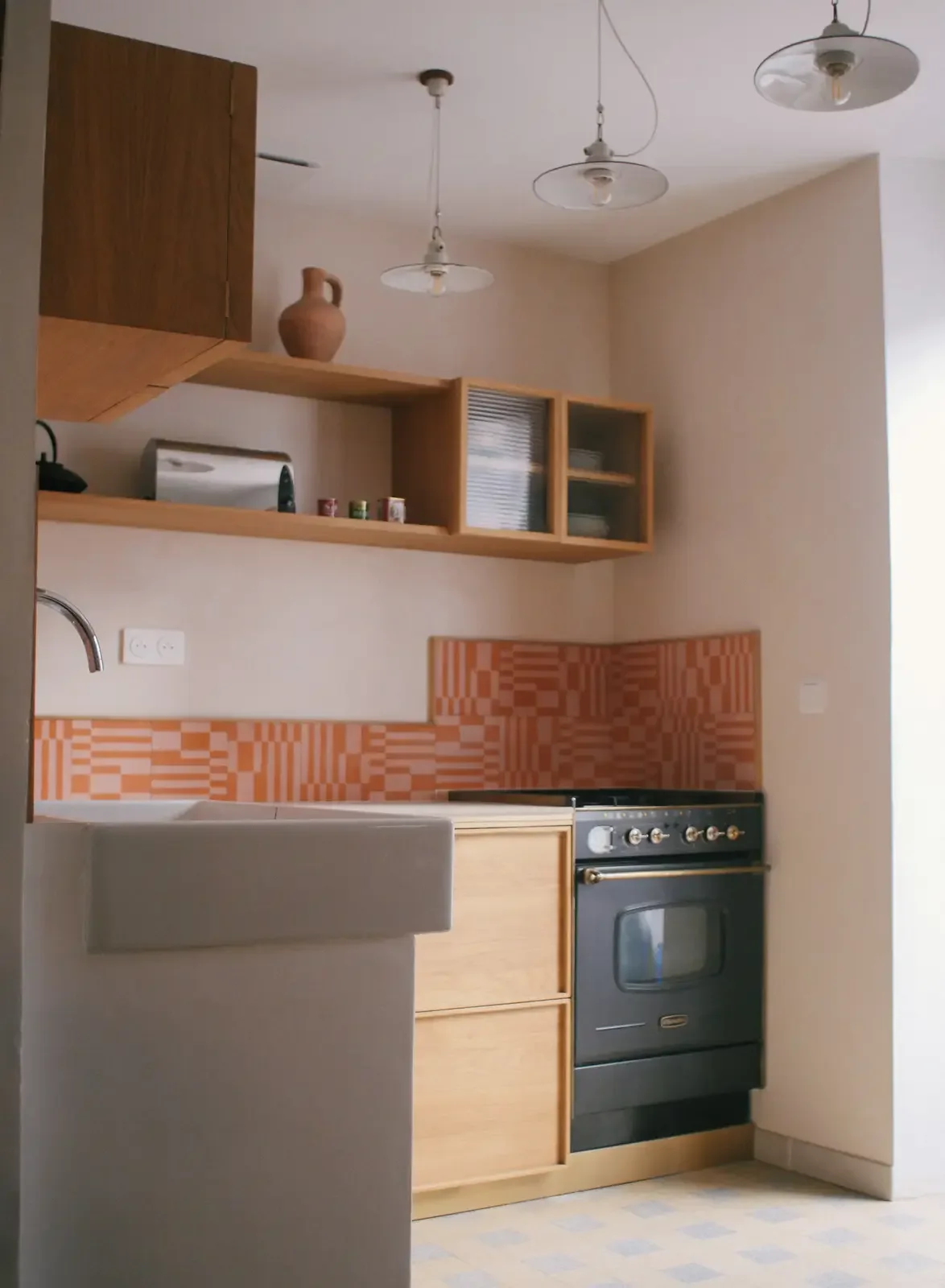 carreaux de ciment - Palm Beach - Carreaux de ciment artisanaux 20x20 - carton de 16 carreaux - rose et orange - César Bazaar - Atelier de fabrication de carreaux de ciment