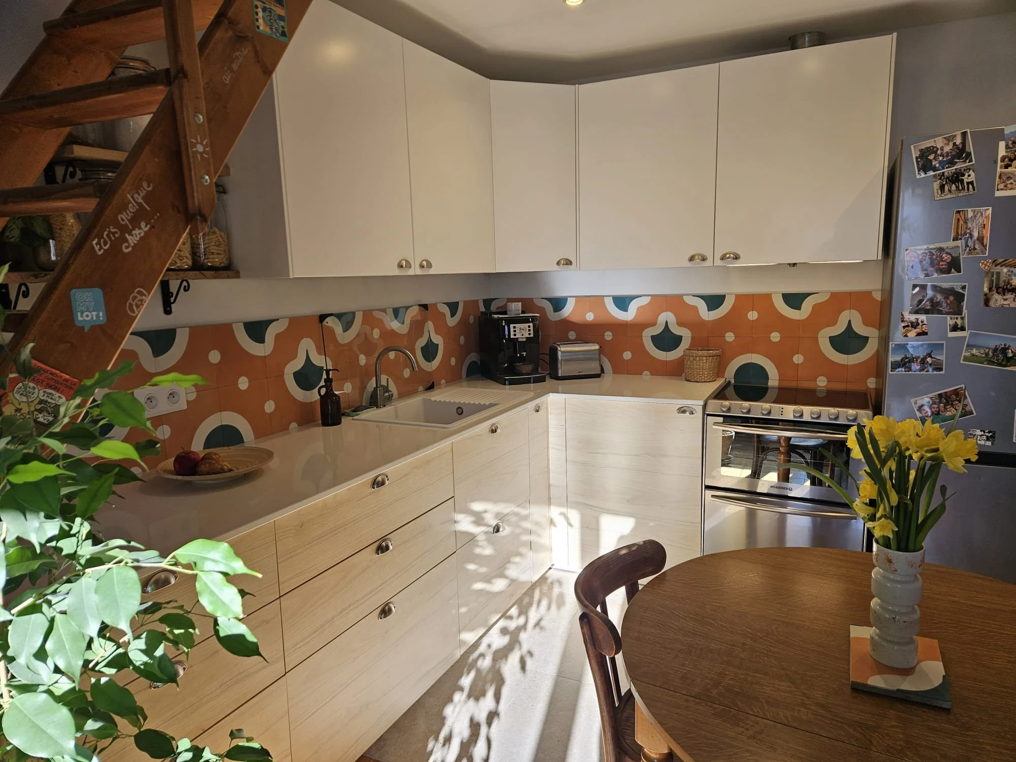 carreaux de ciment - Finis Terrae - Carreaux de ciment artisanaux 20x20 - carton de 16 carreaux - orange et vert - César Bazaar - Atelier de fabrication de carreaux de ciment