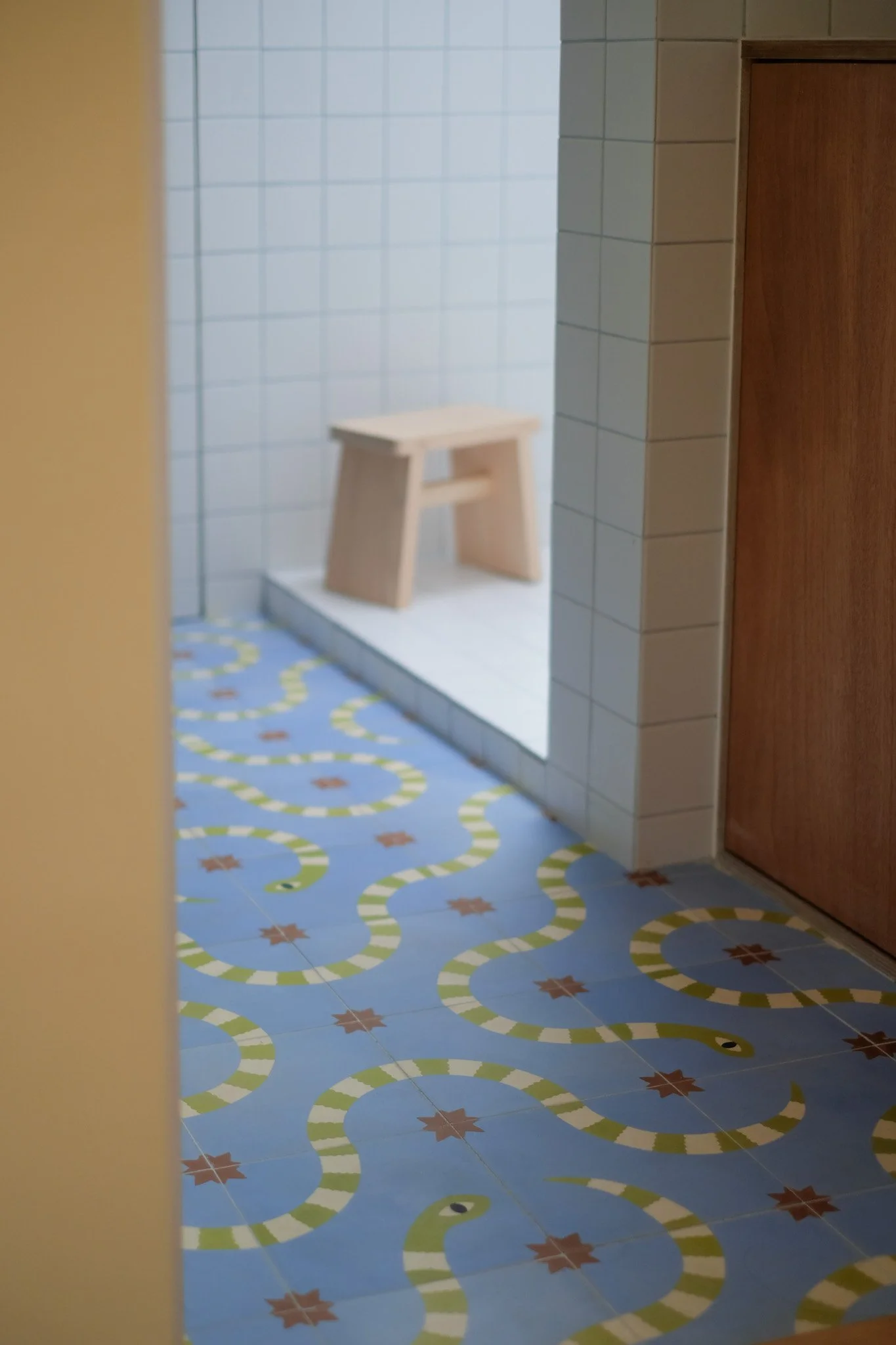 carreaux de ciment - Prévente : Óphis - Carreaux de ciment artisanaux 20x20 - carton de 16 carreaux - serpents bleu et vert - César Bazaar - Atelier de fabrication de carreaux de ciment