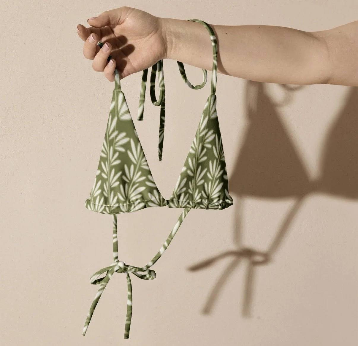 Green Leaf String Bikini Top
