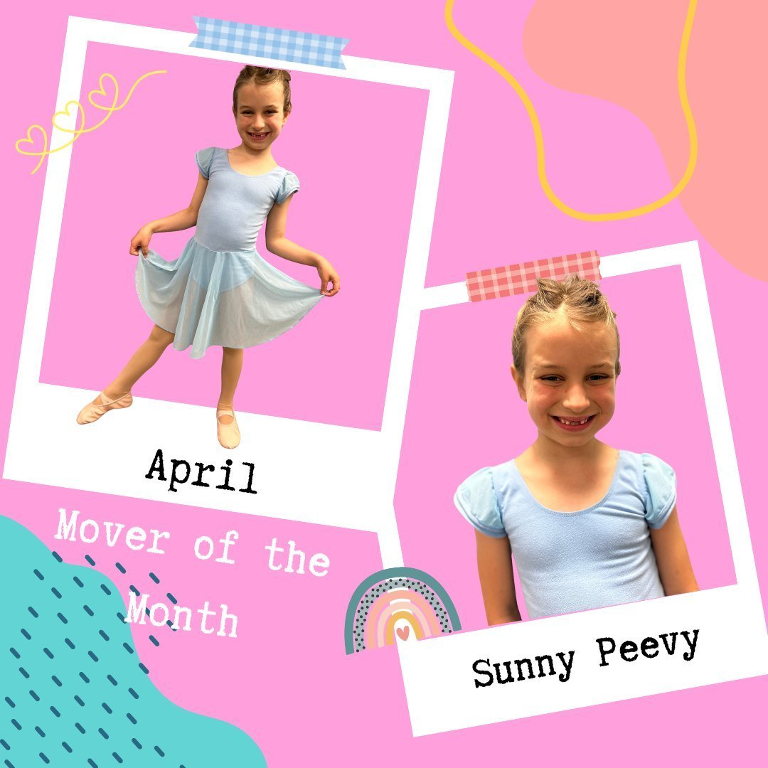 Meet one of our April Movers of the Month! Sunny is 6 years old and has been at Dance Moves for 1.5 years. She takes one of our Ballet I classes. Sunny's favorite dance move is Tendu back, side, front. When asked what her favorite thing about class i