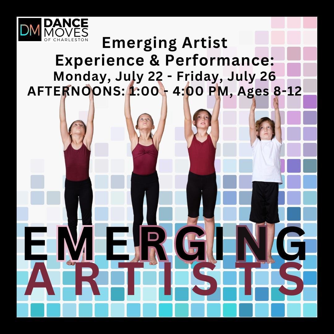 Register Now for our Emerging Artist Experience &amp; Performance!⁠
Monday, July 22 - Friday, July 26⁠
AFTERNOONS: 1:00 - 4:00 PM, Ages 8-12⁠
⁠
Dancers will learn a modern dance piece with Dance Moves Youth Company choreographer Brice Flowers and giv