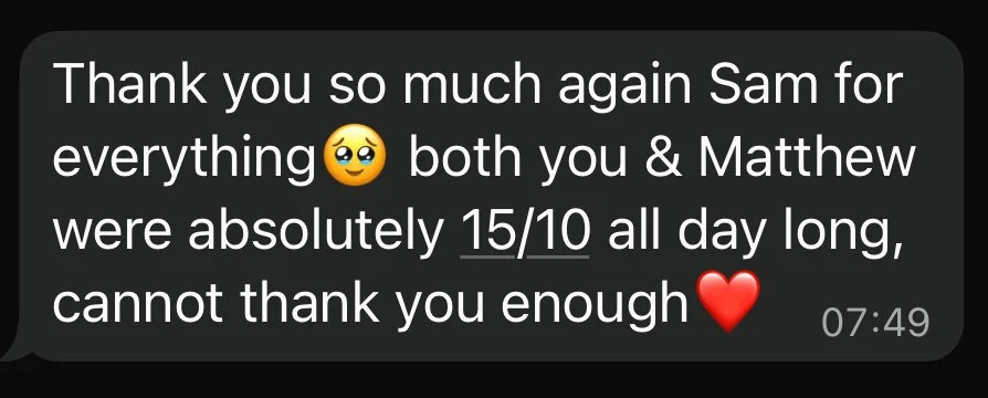 A screenshot of a text message expressing gratitude.