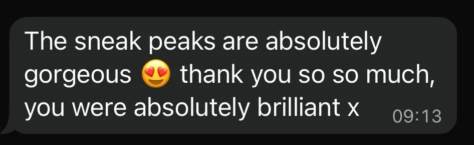 A screenshot of a message expressing admiration for peak times, with a heart-eyes emoji, and thanking someone for their brilliance.