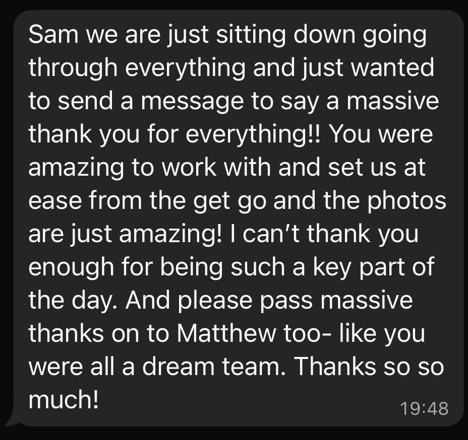 Screenshot of a text message expressing gratitude and appreciation for someone's assistance and support.