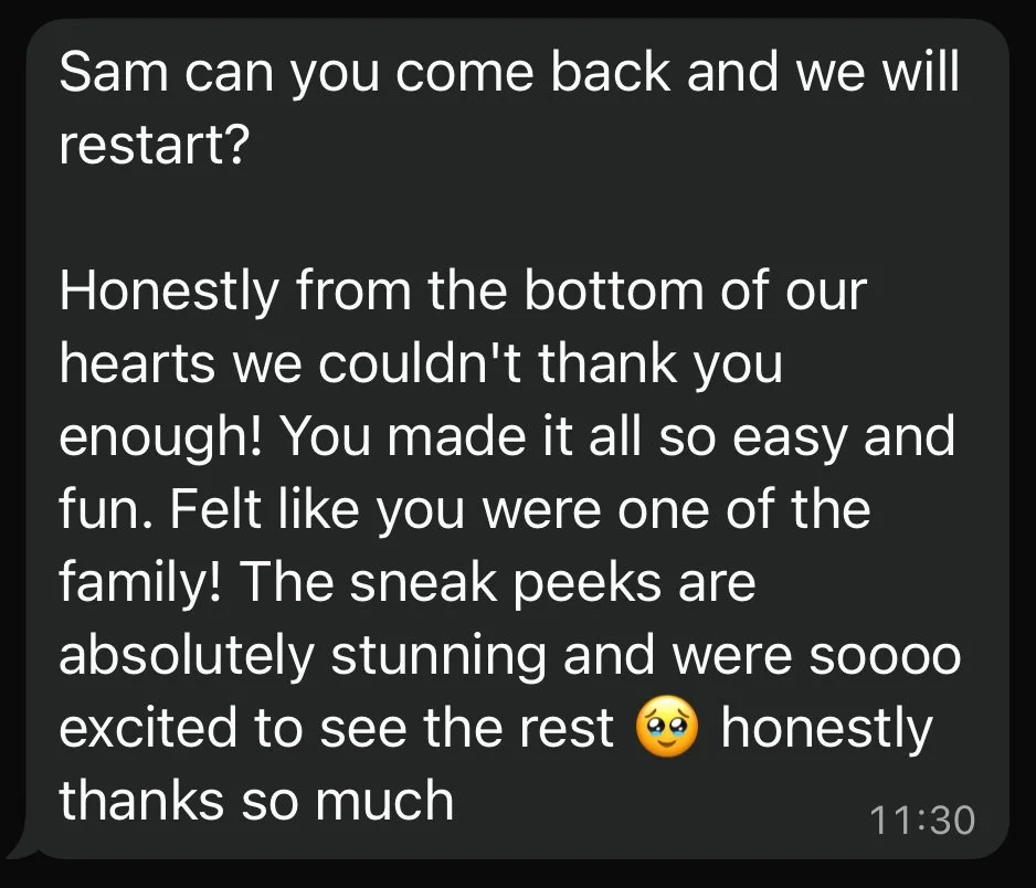 A screenshot of a text message conversation expressing gratitude and excitement about a surprise or gift, mentioning the appearance of the rest and the sneek peeks.