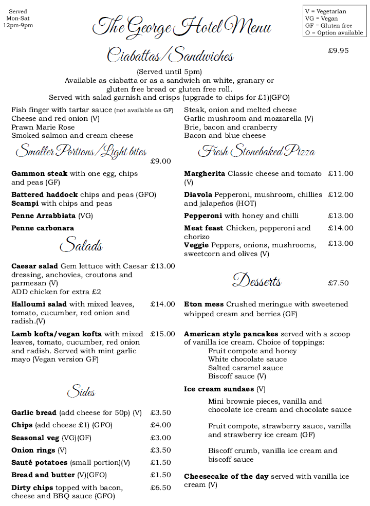 Main Menu Summer 25 — The George Hotel, Dereham