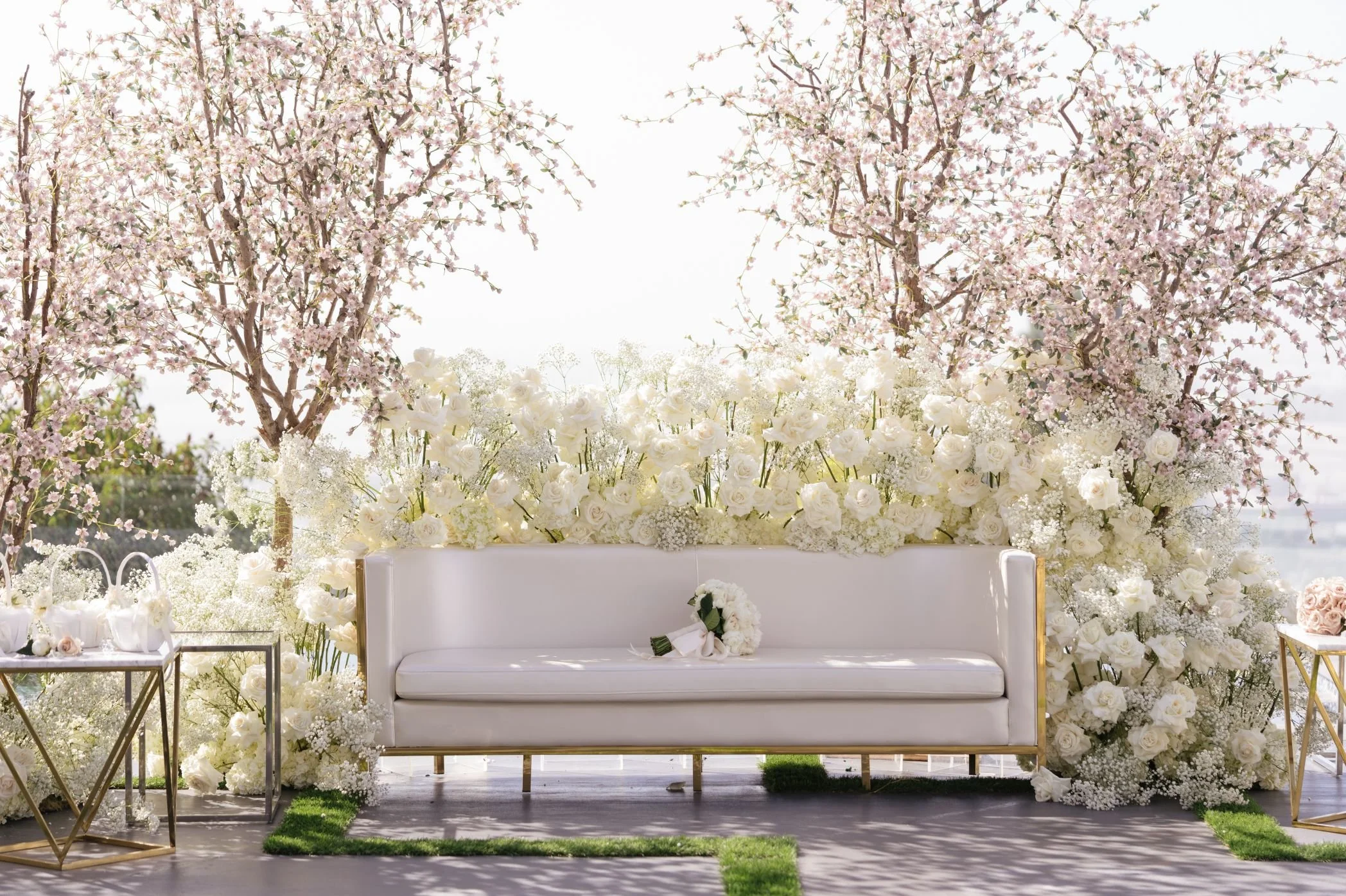 Outdoor Bridal Portrait Setup Styled with Elegant Florals and Natural Light by a Wedding Planner