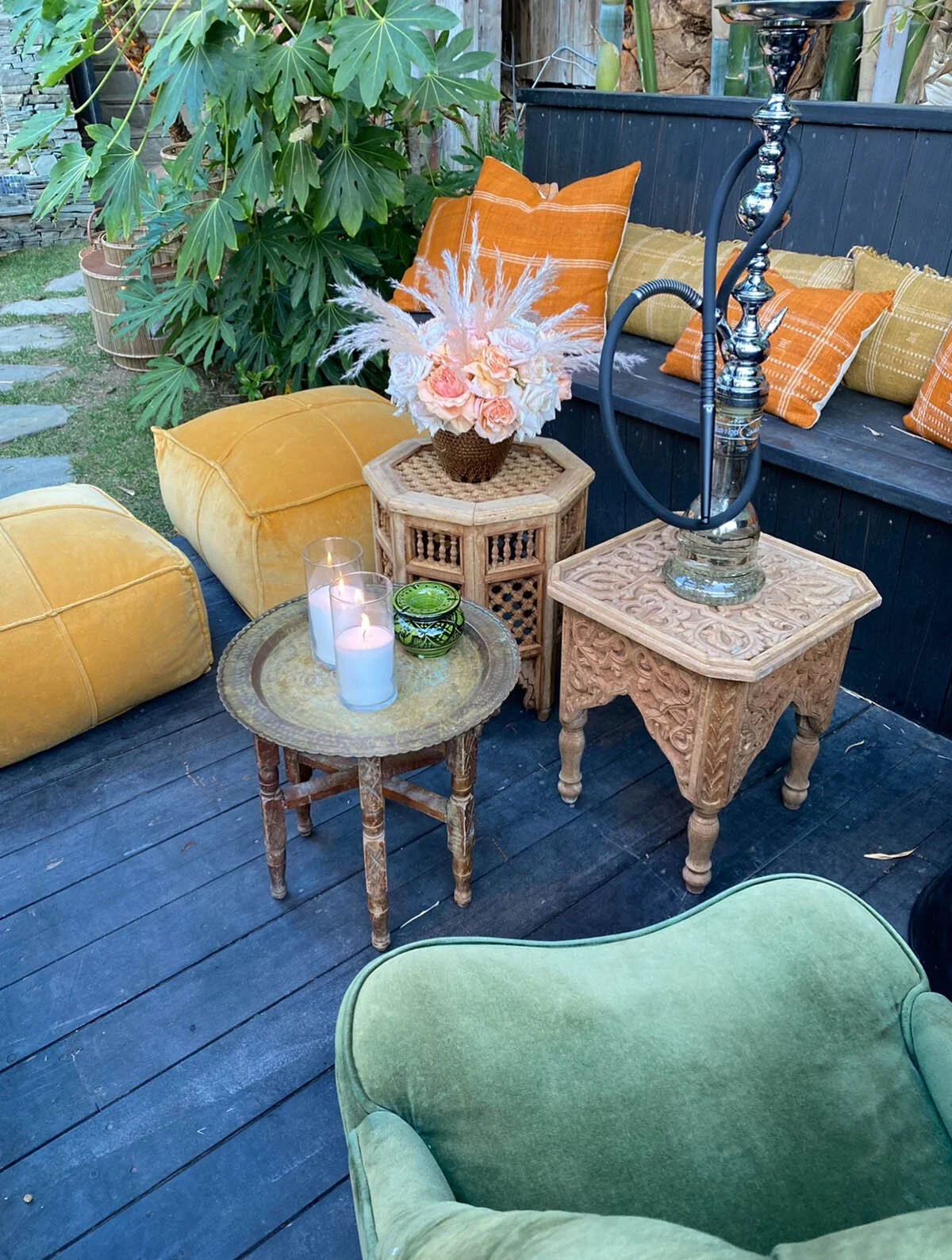 Lounge area at a Boho style summer outdoor movie night - Eddie Zaratsian Lifestyle & Design