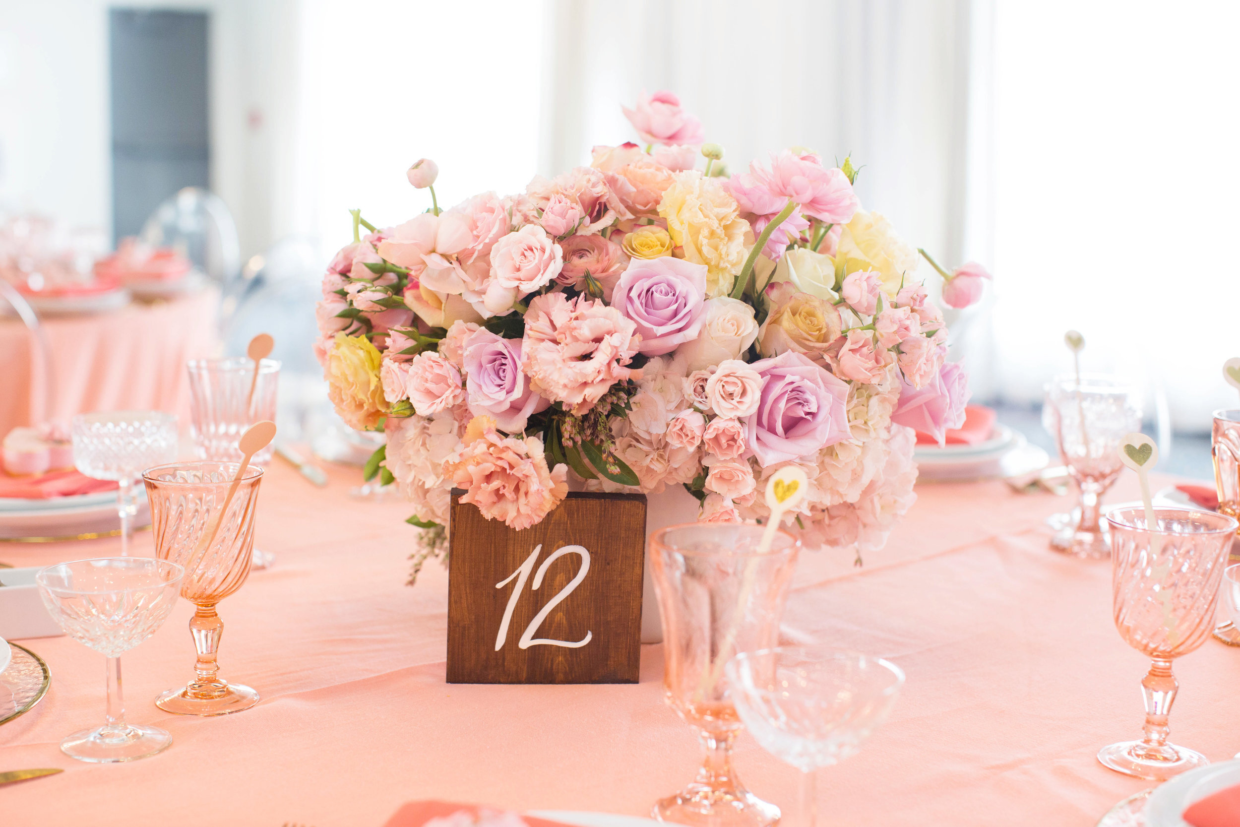 Pink and yellow centerpiece at a Spring Bridal Shower designed by Eddie Zaratsian Lifestyle & Design