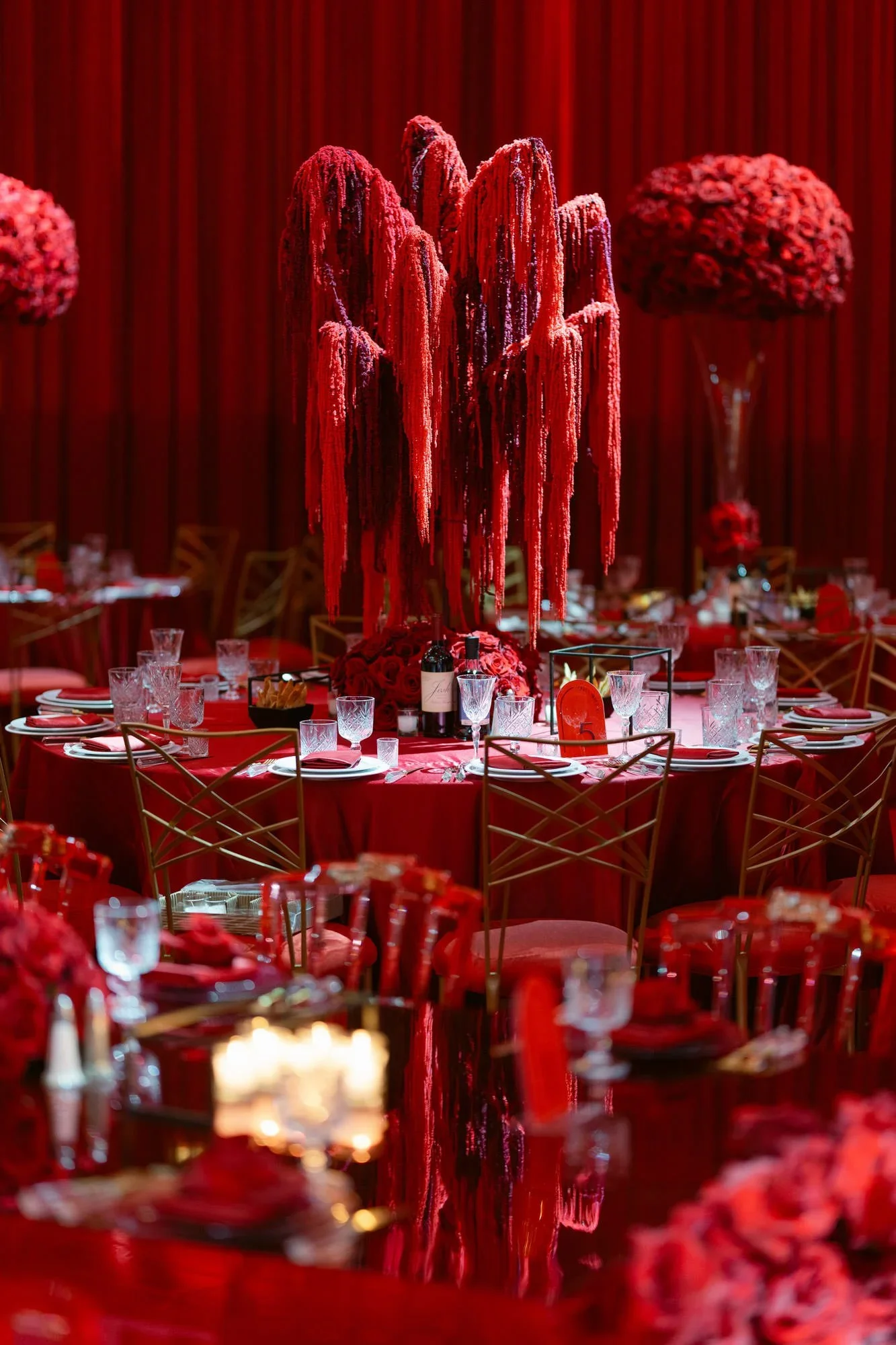 Event Planning Los Angeles for a Sweet 16 with Candlelight and Rich Red Table Styling