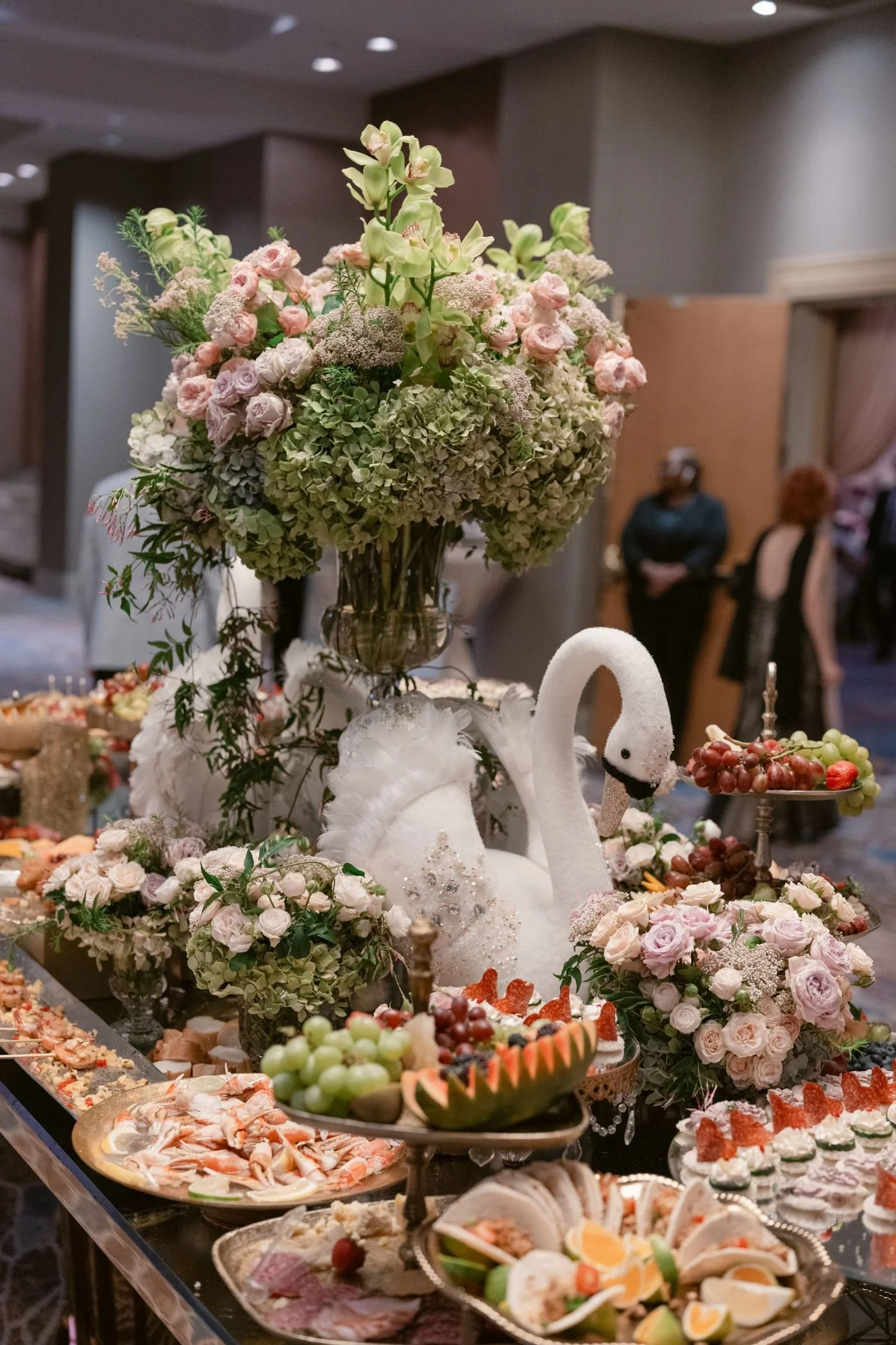 Custom Cocktail Hour Table Styled with Elegant Details for a Glendale Wedding Reception