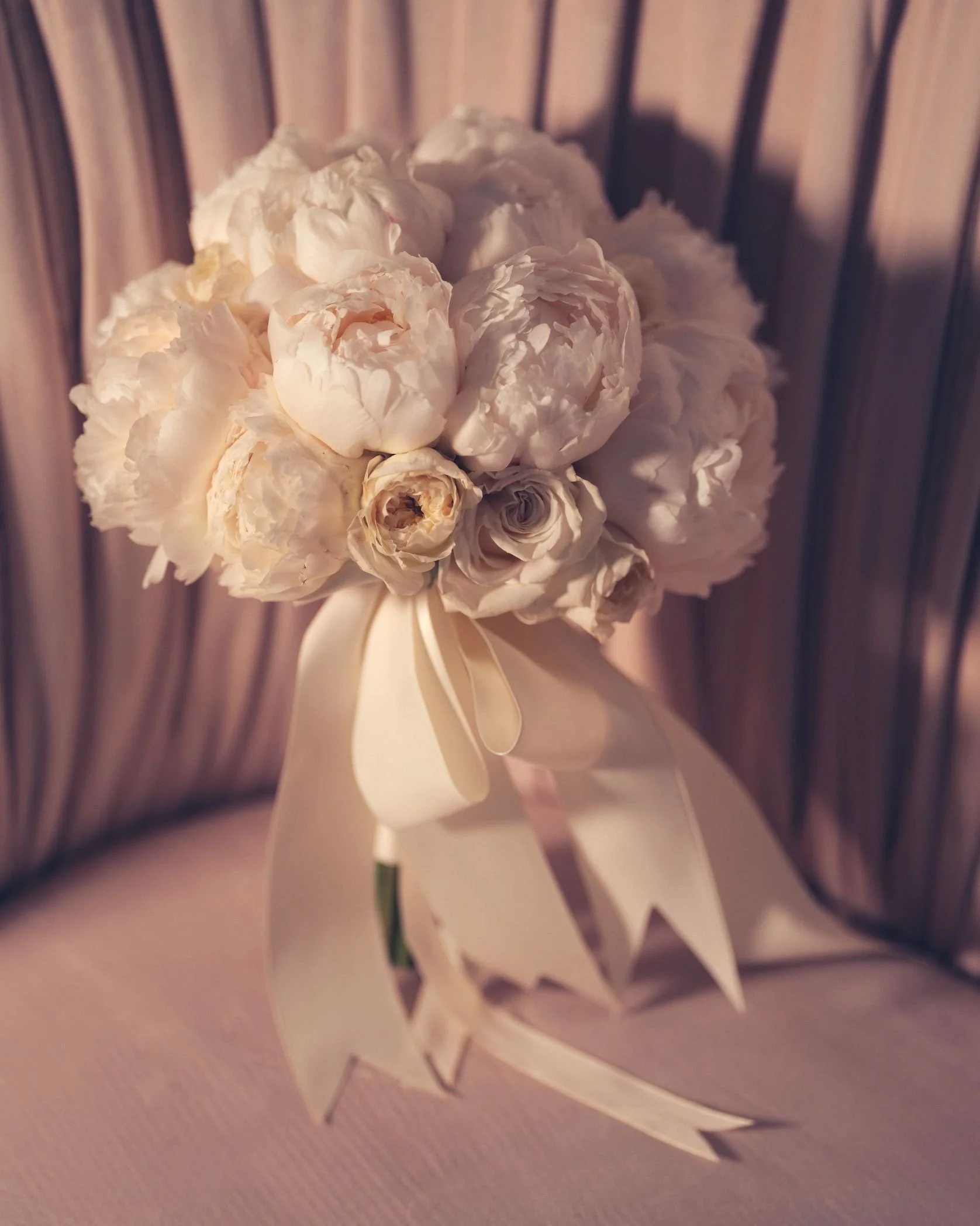 Bridal Bouquet with Lush Peonies in Soft Blush and White for a Los Angeles Wedding