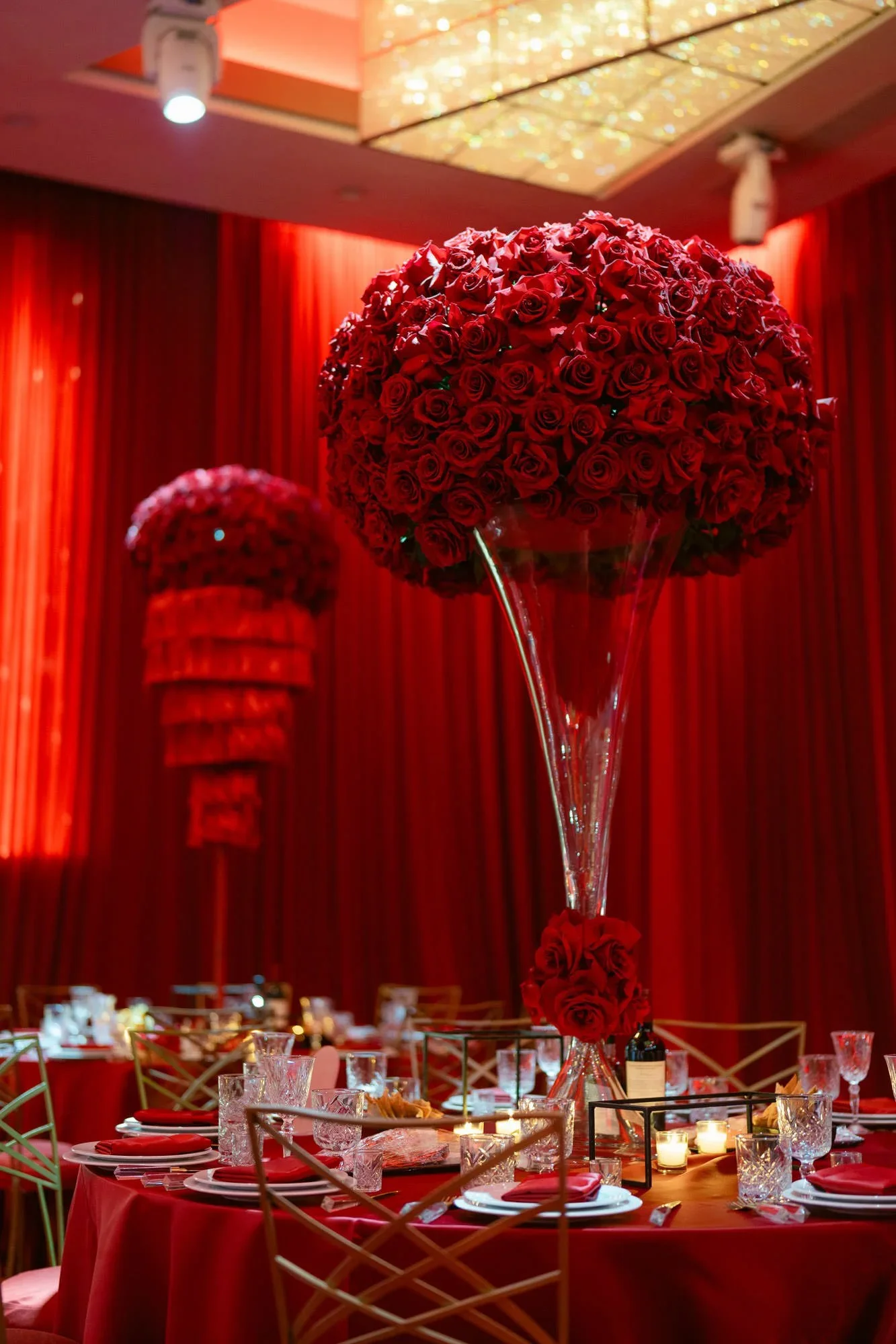 Sweet 16 Event in Los Angeles with Elegant Table Settings and Coordinated Red Decor