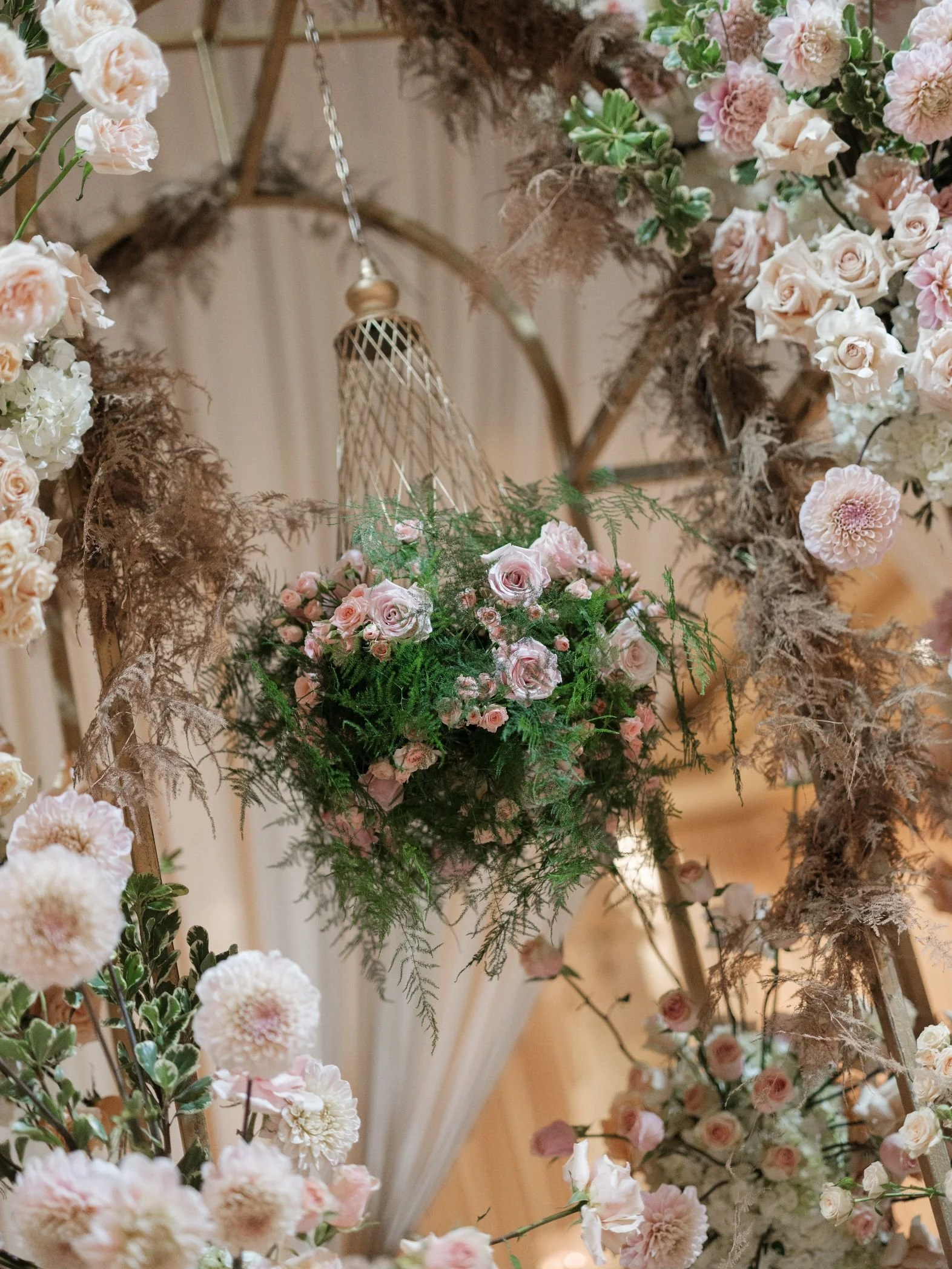 Wedding Planner and Event Design Highlighting Custom Floral Installations with Elegant Composition