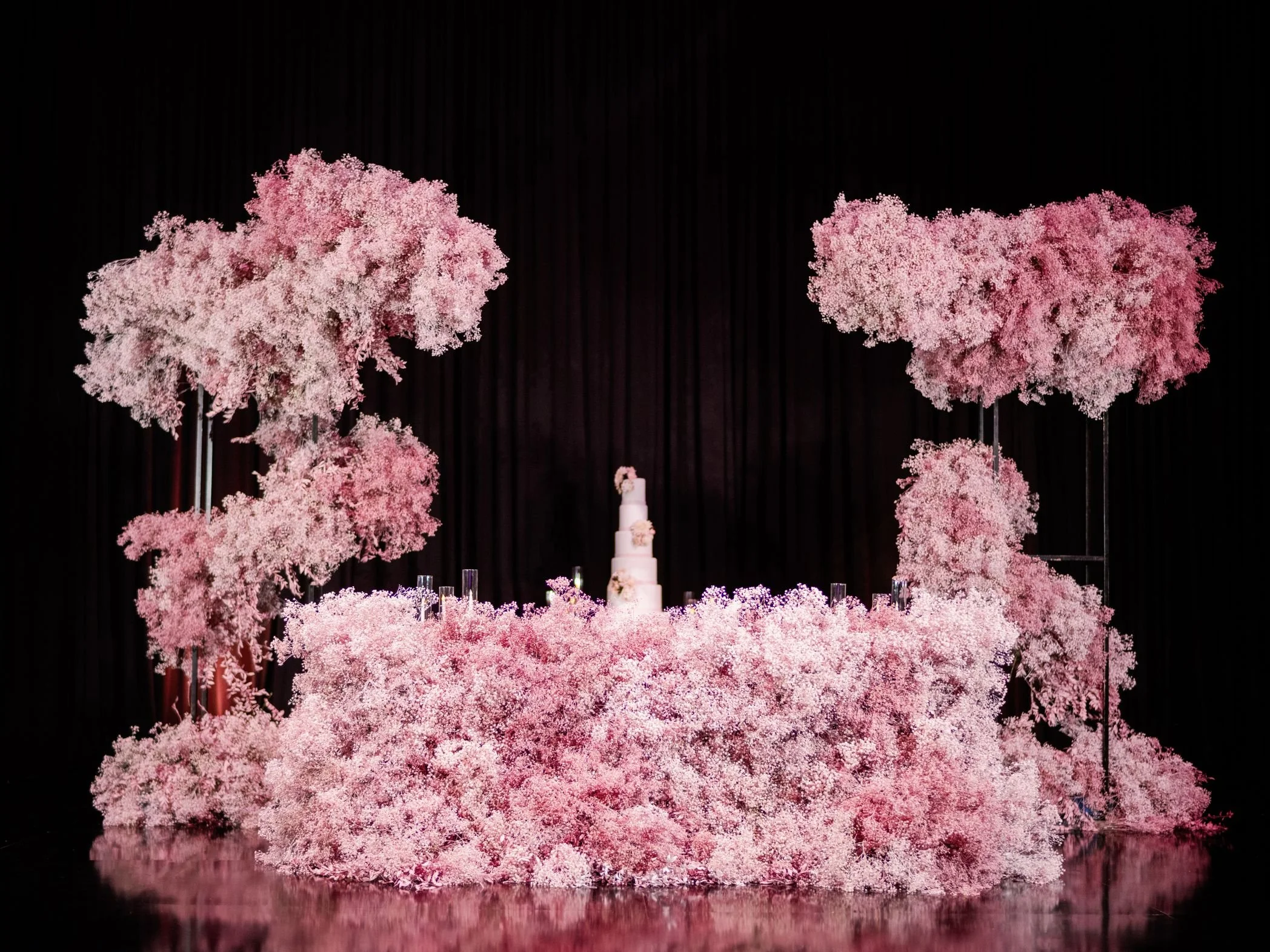 Custom Wedding Cake with Floral Accents Styled within a Luxury Wedding Design