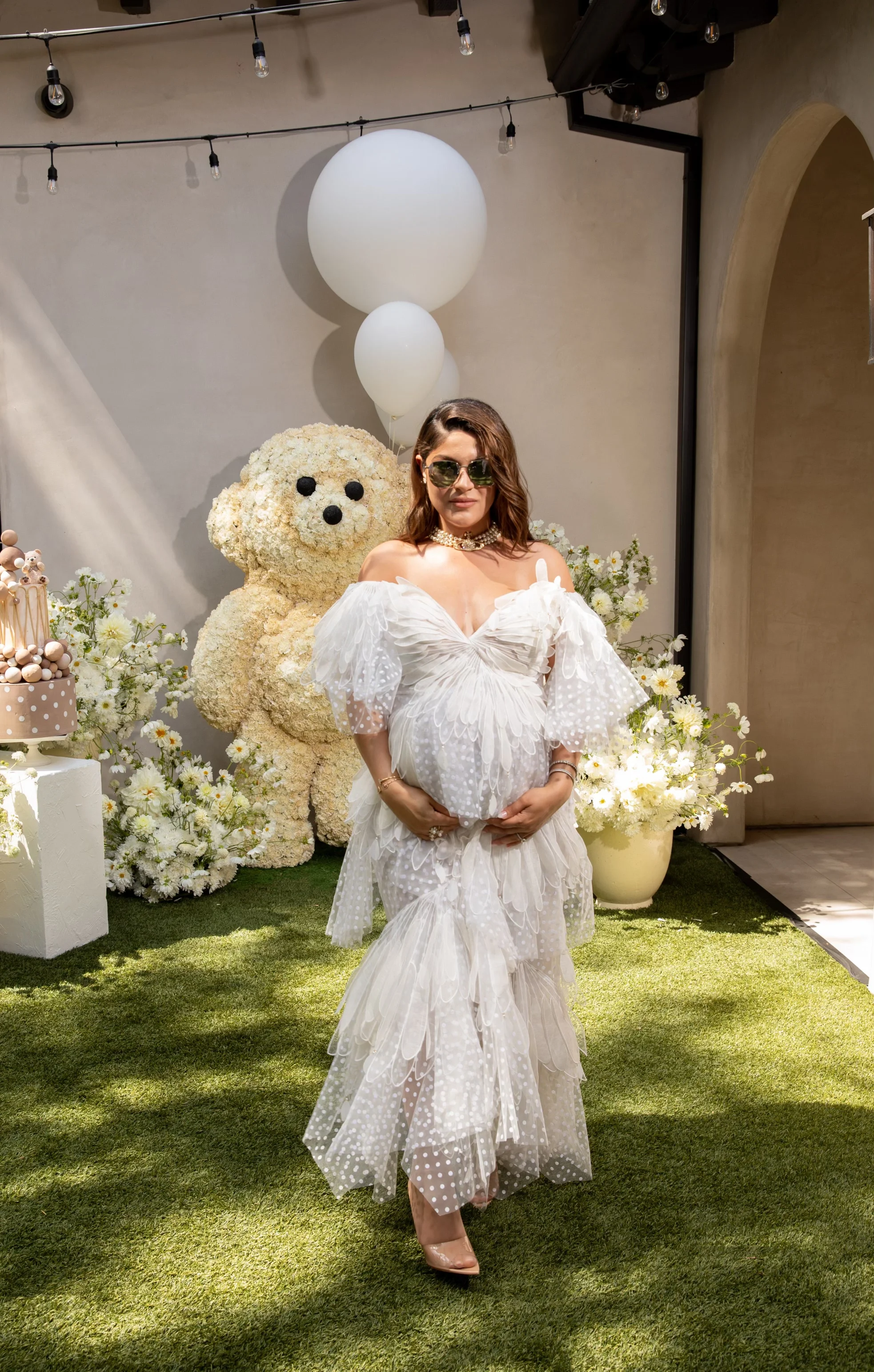 Teddy Bear Baby Shower Cake Area - Playful Cake With Balloons