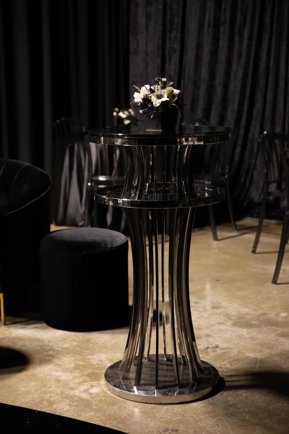 Event Planning Cocktail Table Styling for a Birthday Party with Floral Accents and Elevated Event Decor in Los Angeles