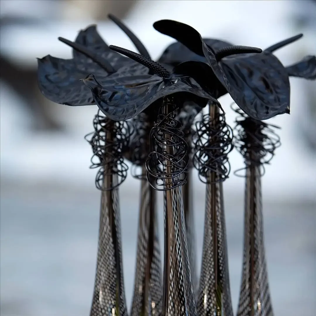 Black anthurium Halloween floral installation
