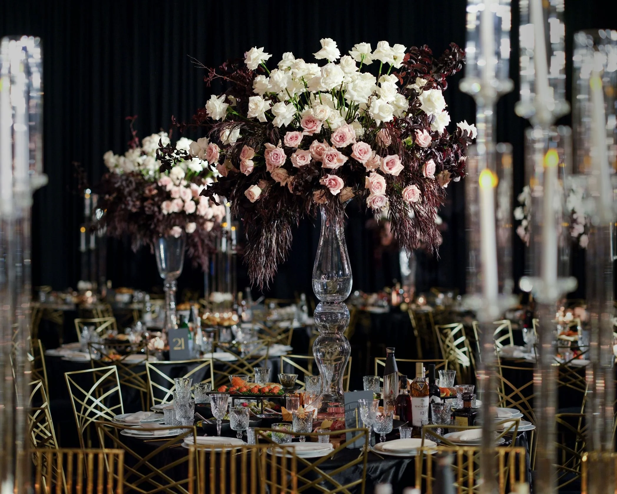 Luxury Wedding Planner in Los Angeles Designing a Dark and Dramatic Wedding Reception with Moody Lighting