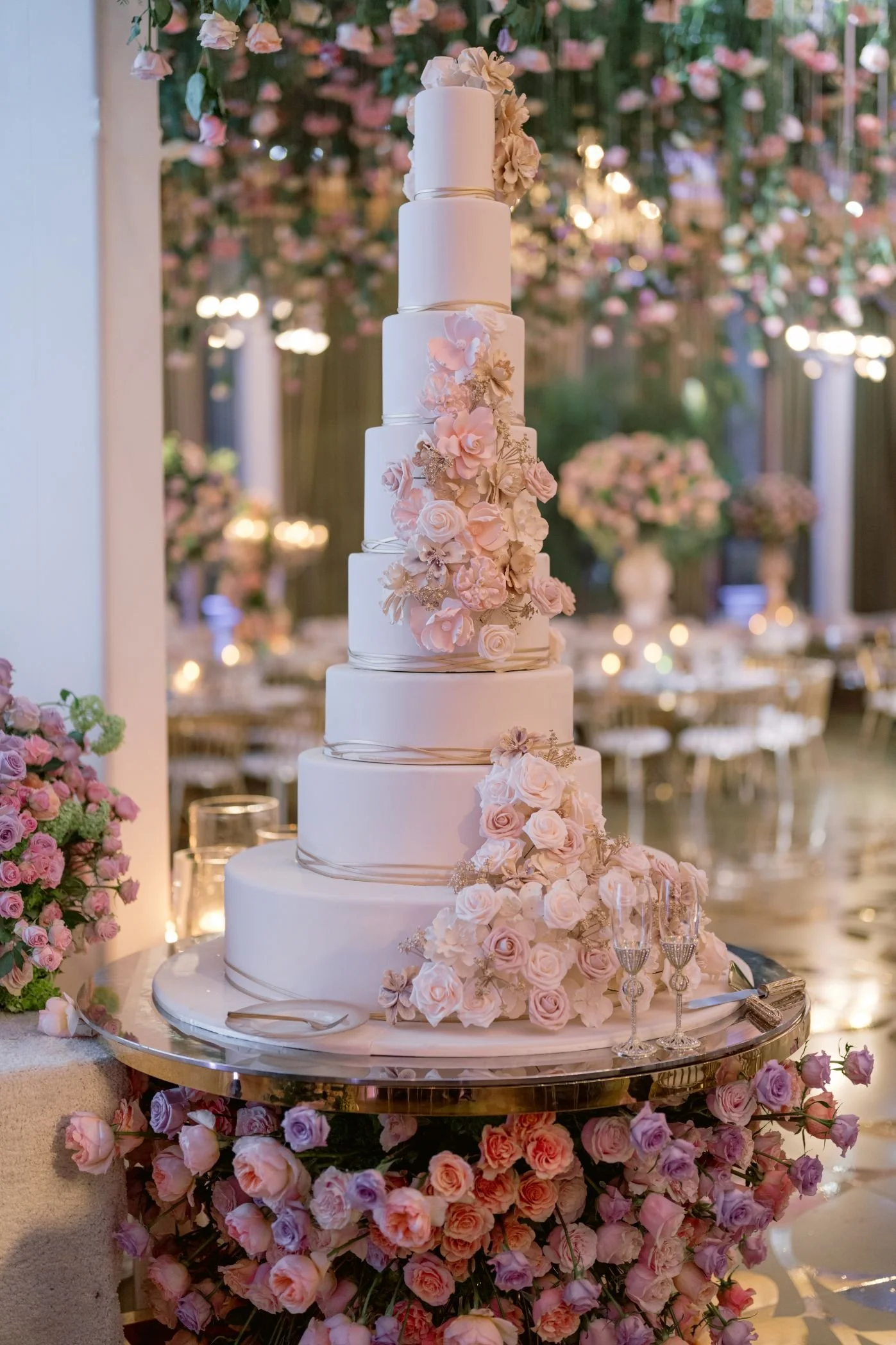 Floral Wedding Cake with Rose Details Styled for a Romantic Taglyan Cultural Complex Celebration