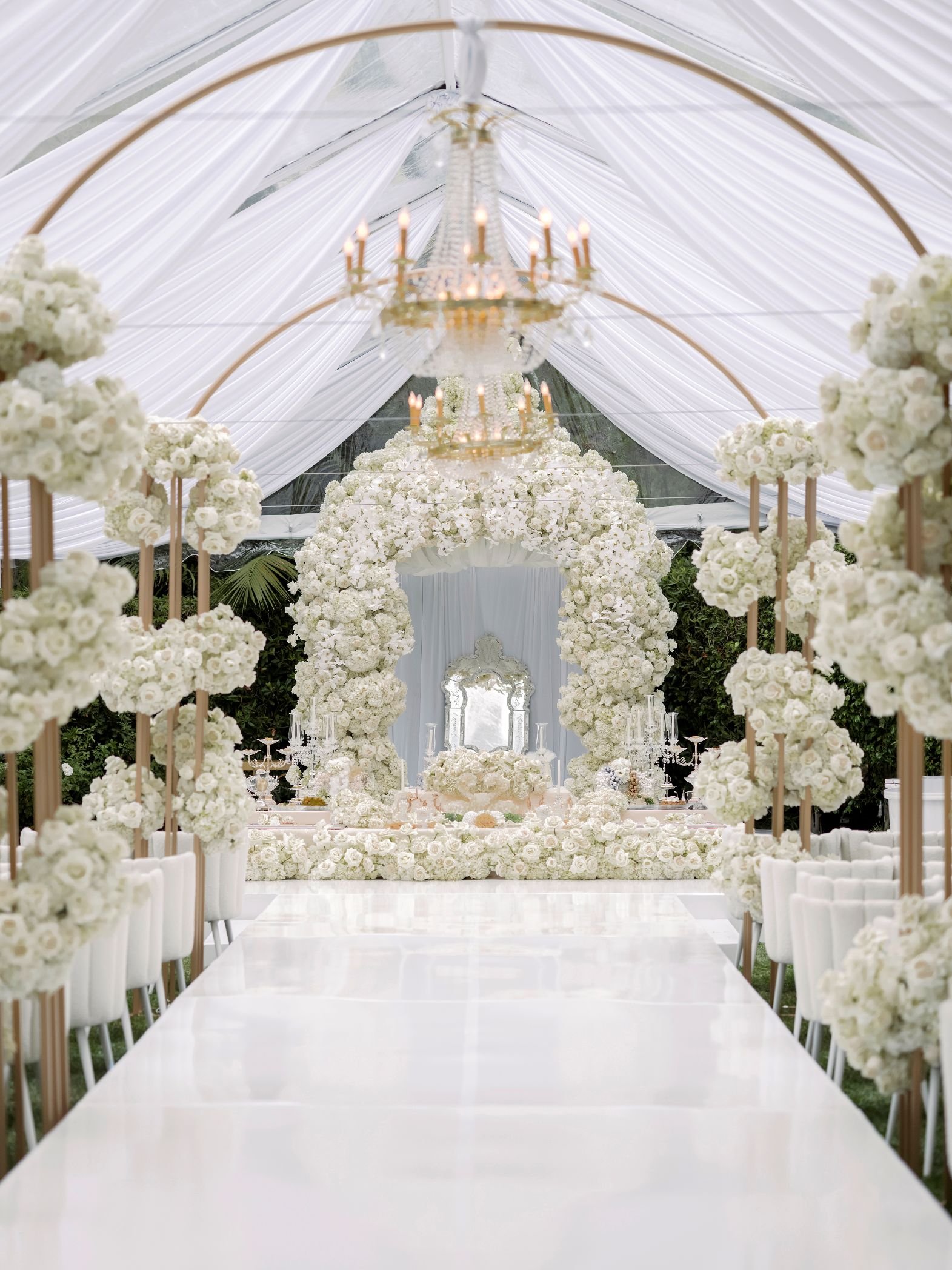 Wedding Planner Creates Ceremony Arch with All-White Florals and Refined Styling at a Beverly Hills Wedding