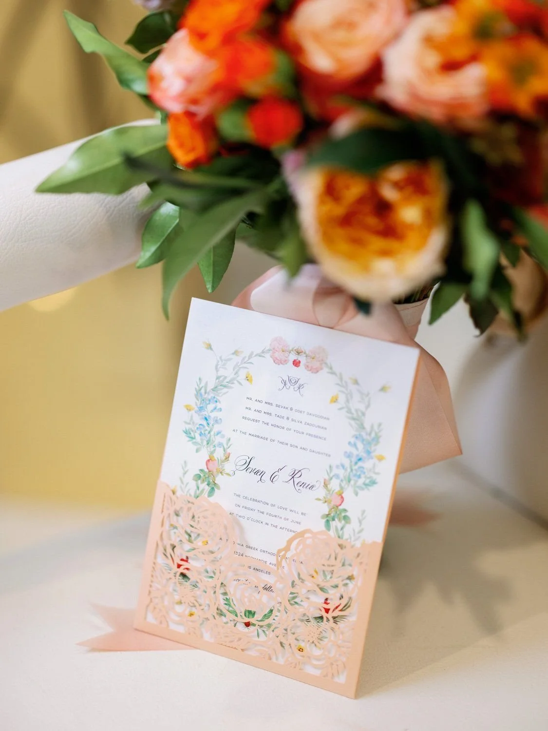 Custom Wedding Invitation Suite Styled for an Outdoor Celebration with Elegant Details