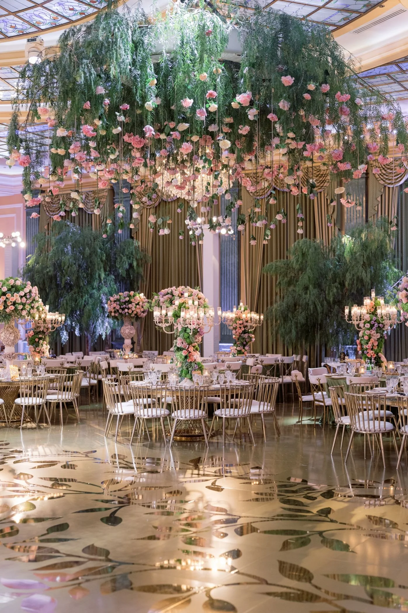 Wedding Planner in Hollywood Los Angeles Styling a Reception with Hanging Rose Installations