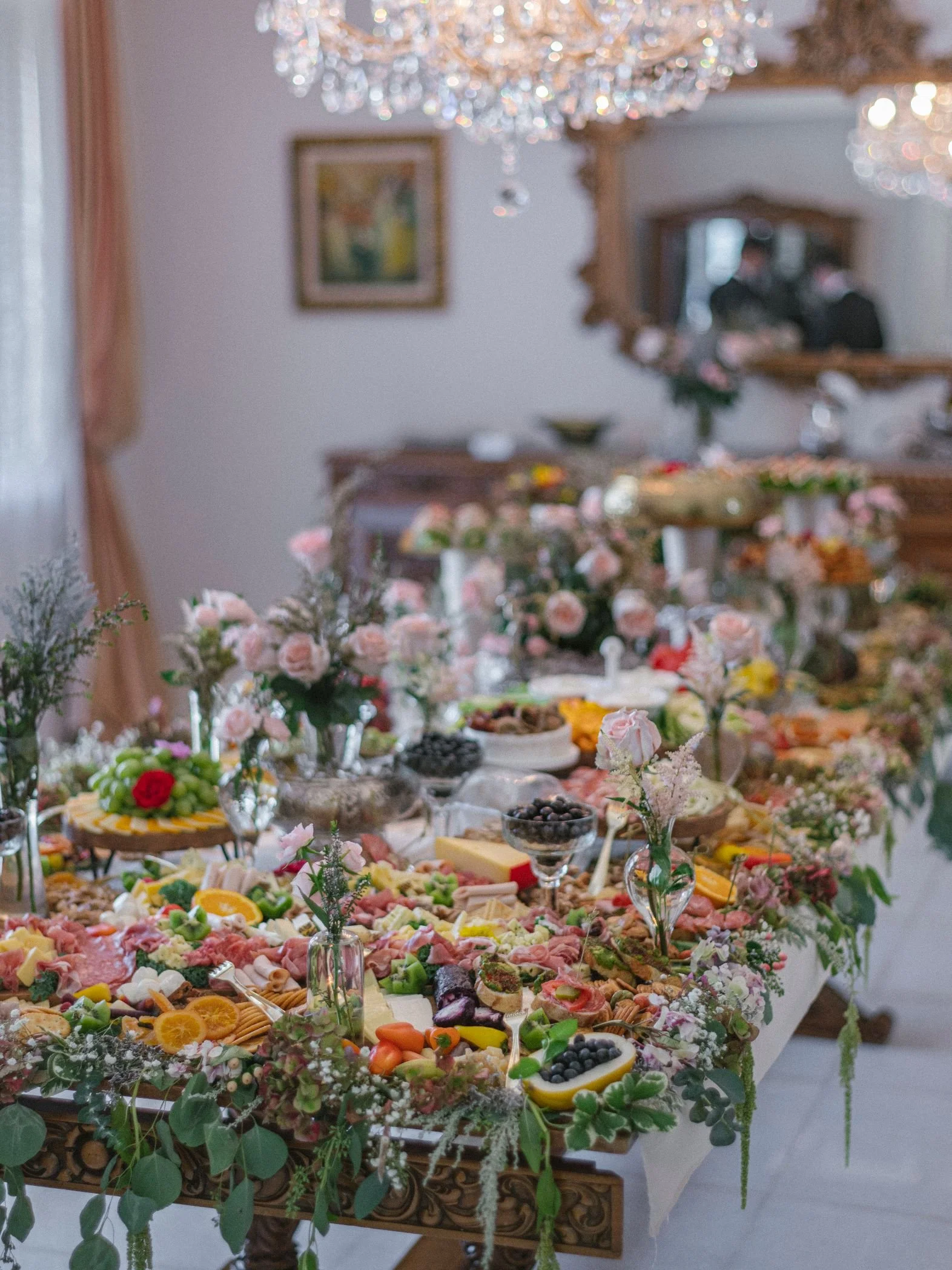 Wedding Planner Creating a Coordinated Bridal Gathering with Styled Food Display for a Beverly Hills wedding