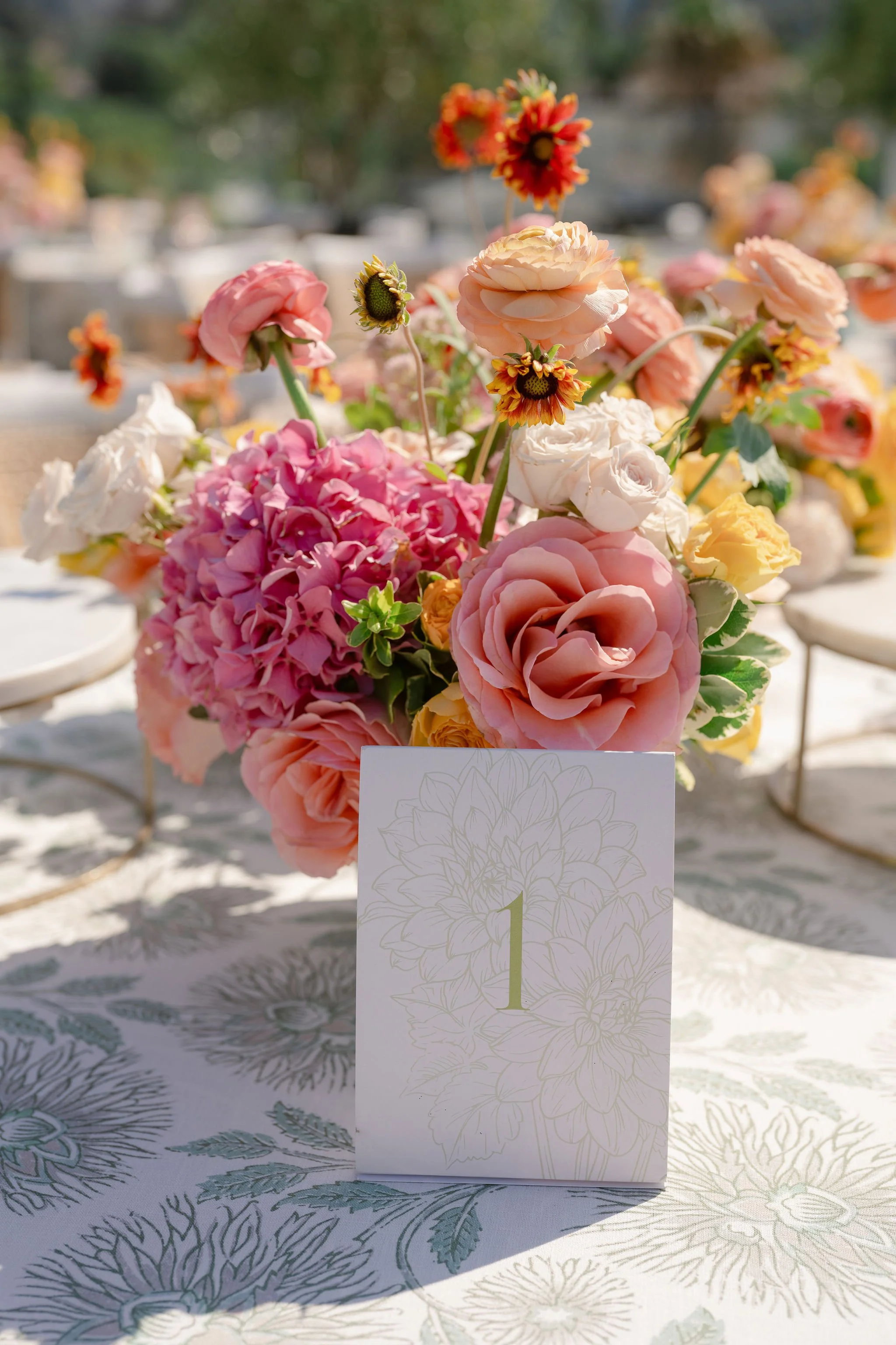 Event Planning Los Angeles for a Bridal Shower with Floral Centerpiece and Table Number Detail