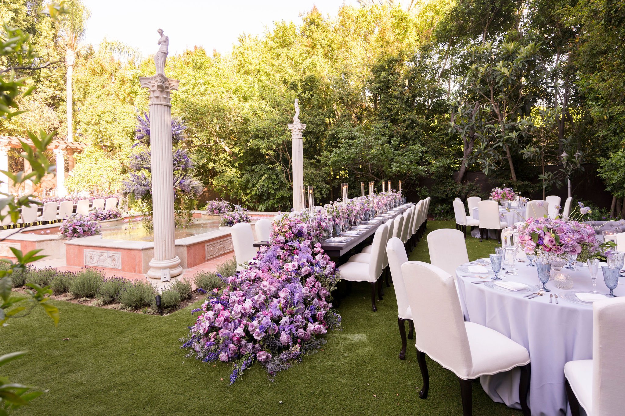 pink and purple bat mitzvah at garden estate outdoors 
