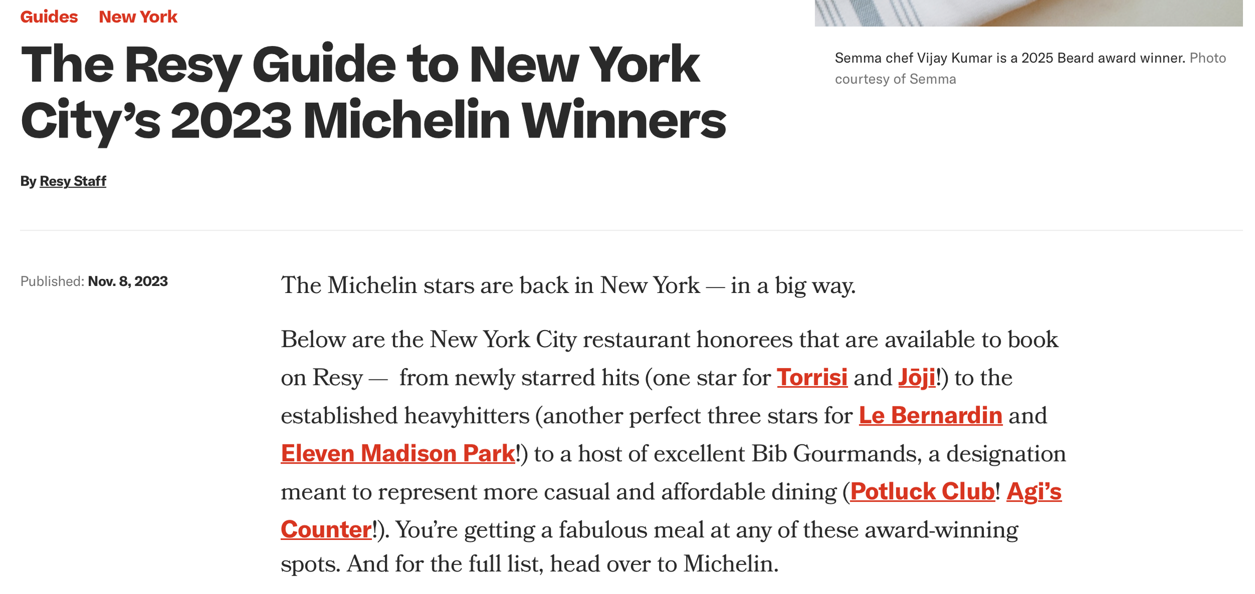 RESY | Covacha and Michelin New York 2023