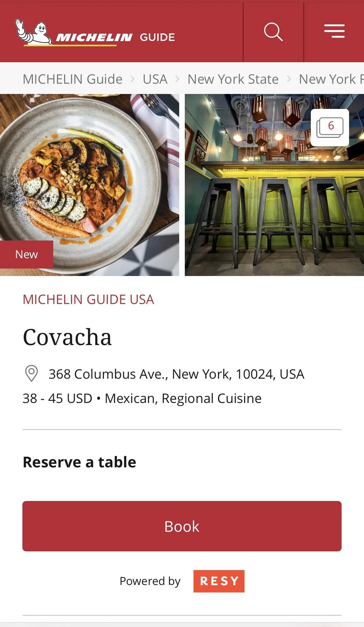 Covacha in the Michelin Guide Bib Gourmand 2024