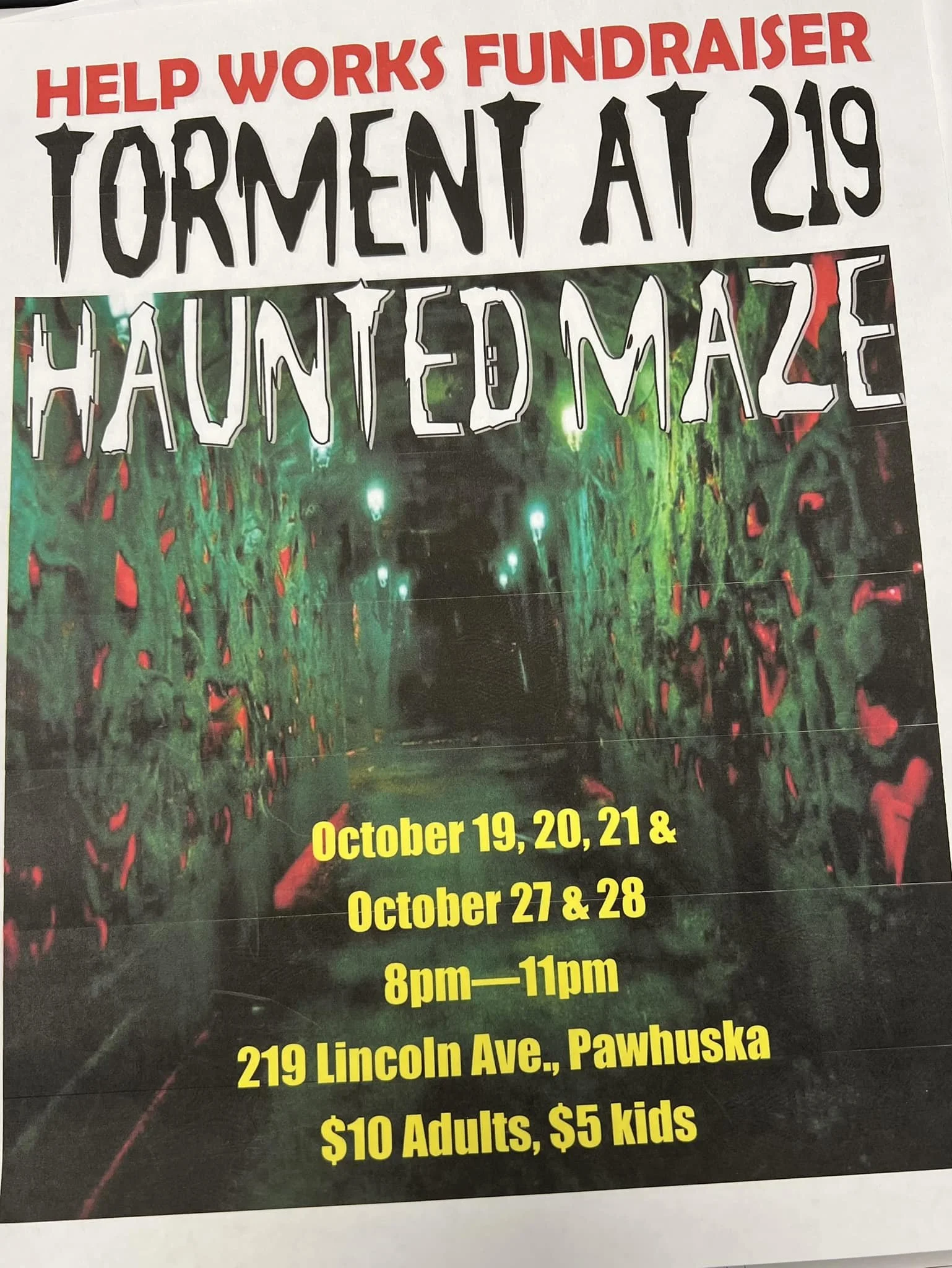 Helps Works Fundraiser - Torment at 219 Haunted Maze