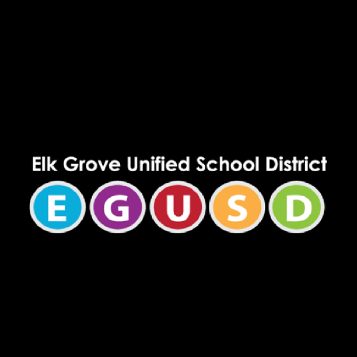 Logo for Elk Grove Unified School District, featuring colorful circles with the letters E, G, U, S, D under the district name.