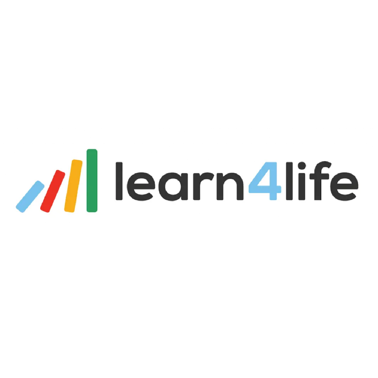 Learn4Life logo with four colored ascending bars and text in black and blue.