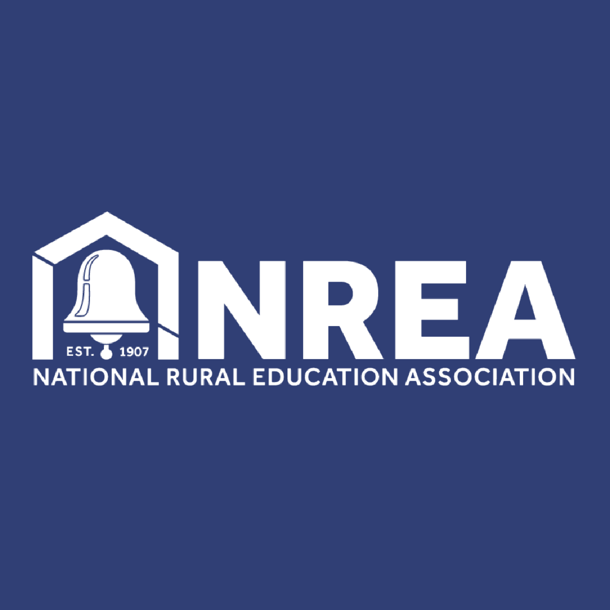 Logo of the National Rural Education Association (NREA) featuring a house outline with a school bell inside and the text 'NREA' and 'National Rural Education Association' with 'EST. 1907'.