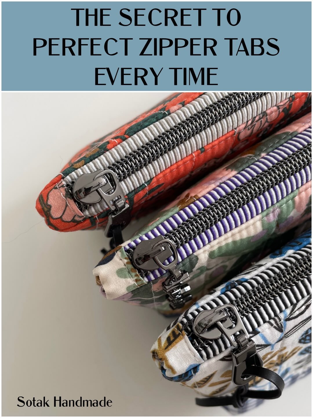 On the blog today - read all the tips and tricks I learned over the years of sewing pouches and bags on how to achieve perfect, professional looking zipper tabs every time.

Ready to up your sewing game and get rid of those pesky distorted or bulky t