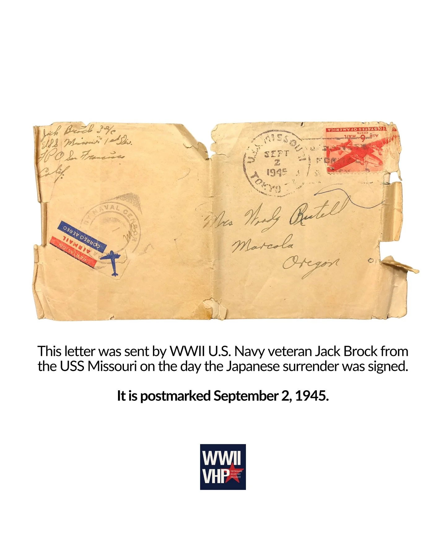 A remarkable artifact, mailed 80 years ago today! #wwiivhp #vjday