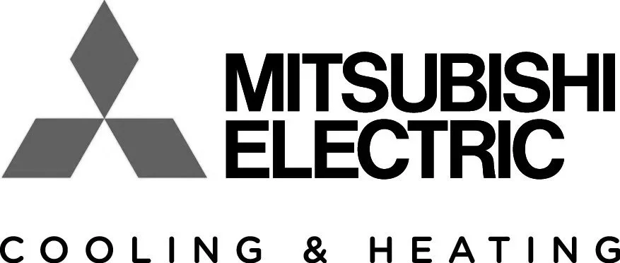 Mitsubishi Electric logo with a three-diamond emblem and the company name, along with the words "Cooling & Heating" beneath.