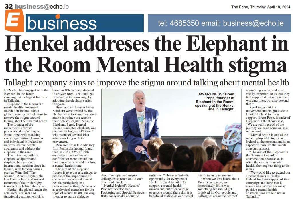 We're in The Echo, sharing our journey with Henkel in addressing the 'elephant in the room': mental health stigma.

This collaboration is a significant stride in our mission to encourage open conversations about mental health and to foster a stigma-f