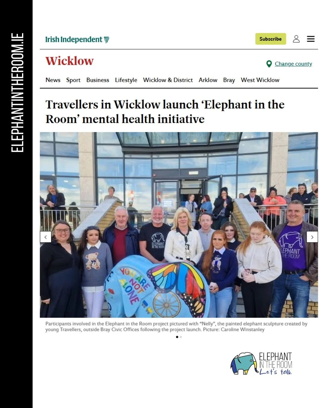 A powerful moment for community wellbeing in Wicklow 💙🐘

We&rsquo;re proud to see the launch of &ldquo;Nelly&rdquo;, the Elephant in the Room sculpture created by young Travellers in partnership with Bray Travellers Community Development Group.

Th