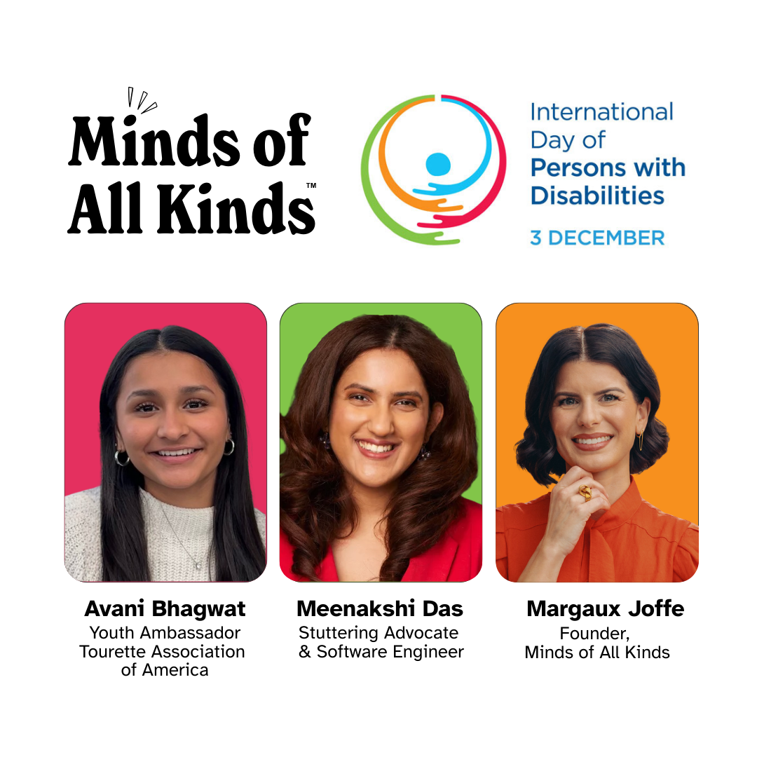 A promotional graphic for the Minds of All Kinds event on the International Day of Persons with Disabilities. At the top left is the Minds of All Kinds logo. At the top right is the UN International Day of Persons with Disabilities logo with the date
